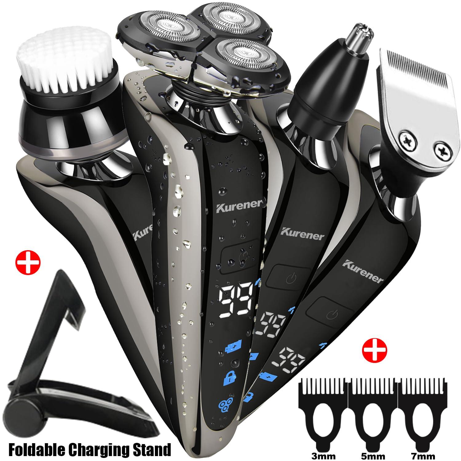 Kurener Electric Shaver Razor for Men Rechargeable 100% Waterproof Rotary for Shaving with Nose Trimmer Sideburns Trimmer Face Cleaning Brush - Image 2