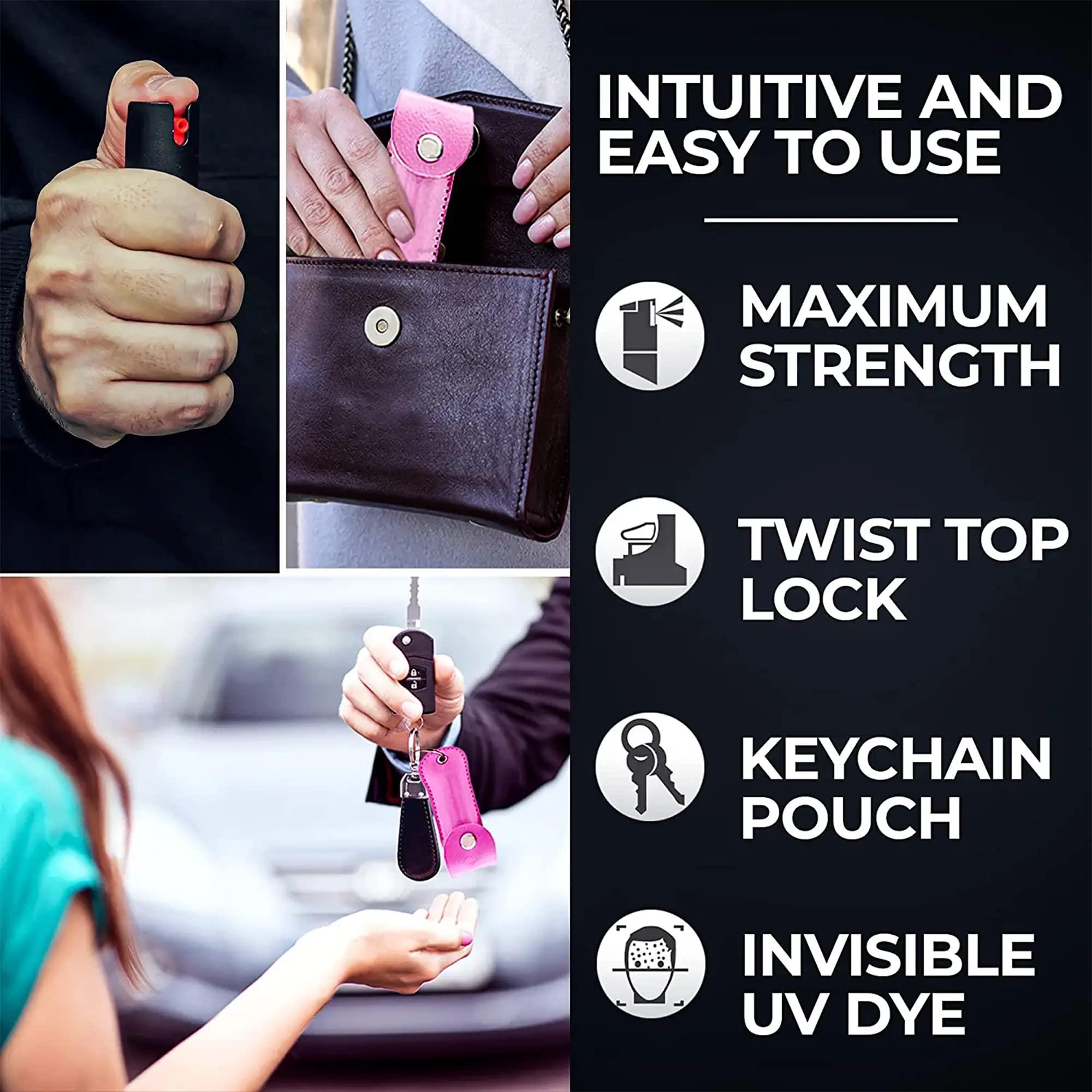 FIGHTSENSE Self Defense Pepper Spray - 1/2 oz Compact Size Maximum Strength Police Grade Formula Best Self Defense Tool for Women W/Leather Pouch Keychain - Image 5