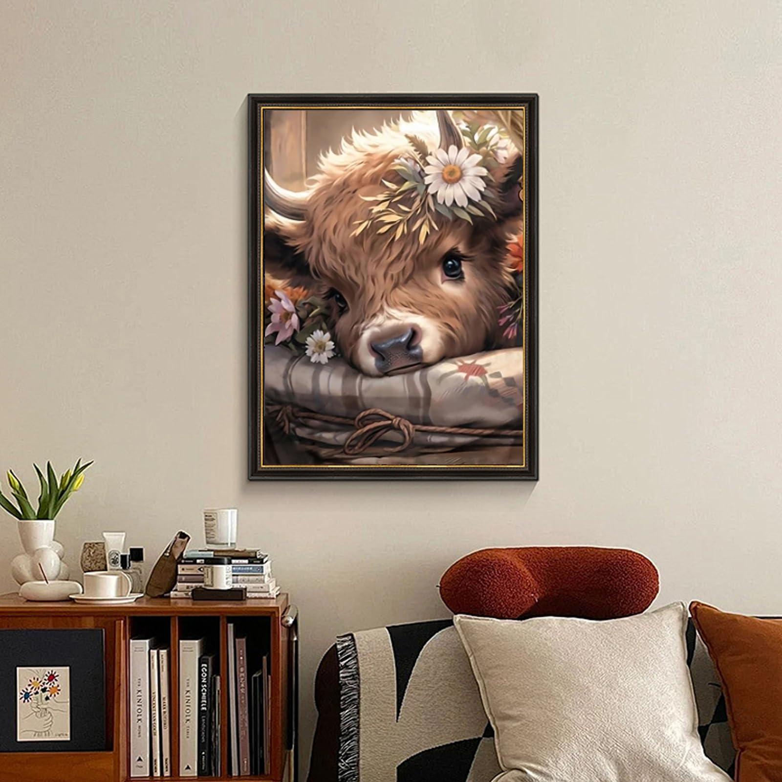 Cow Diamond Art Kits for Adults, Highland Cow Diamond Painting Kits for Adults Beginners, DIY 5D Diamond Painting with Round Gem Art Kits for Gift Home Wall Decor 12x16 Inch - Image 4