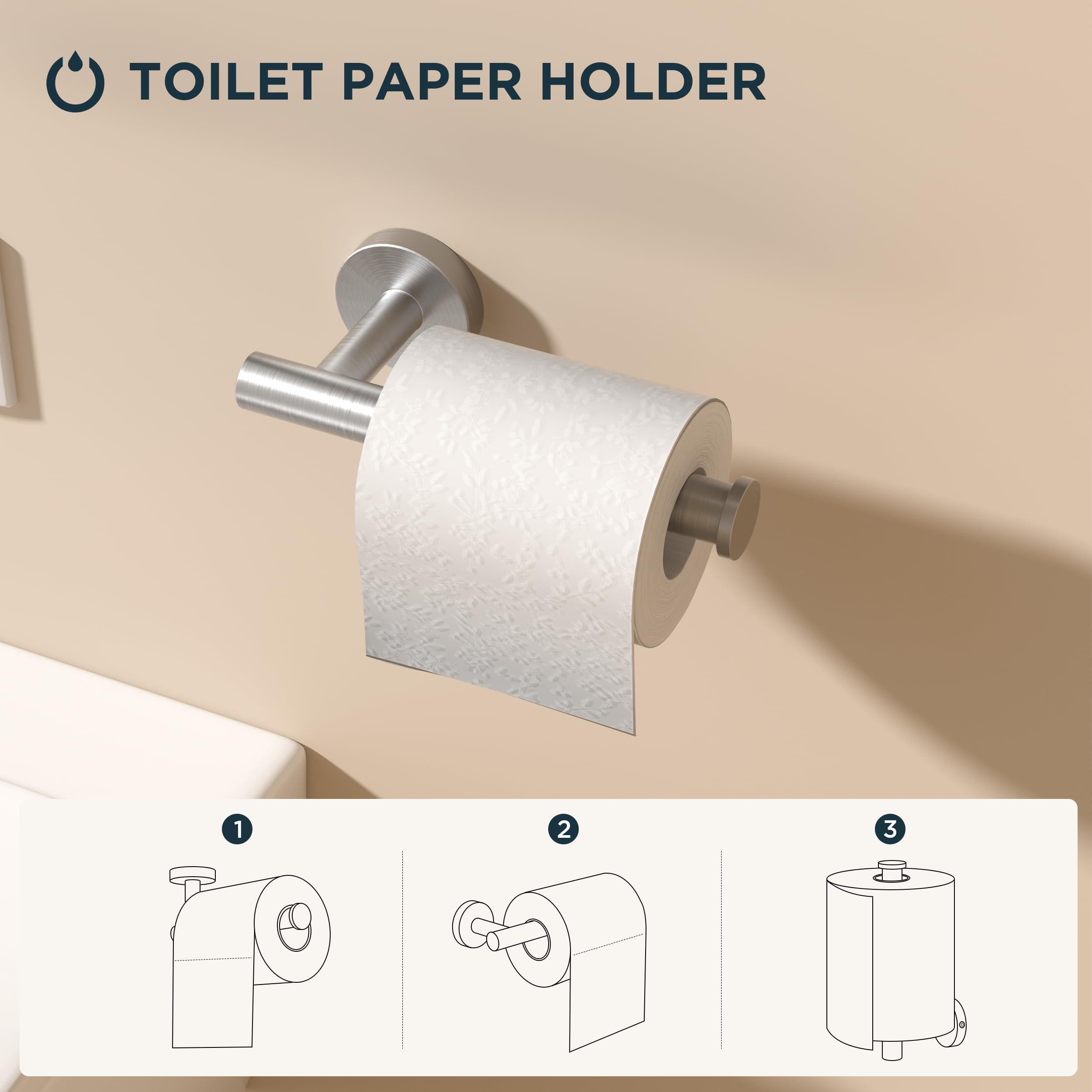 FORIOUS 4 Piece Brushed Nickel Bathroom Accessories, SUS304 Stainless Steel Toilet Paper Holder and Hand Towel Holder Set, Wall Mounted Bathroom Hardware Set with Towel Ring and Hooks - Image 5