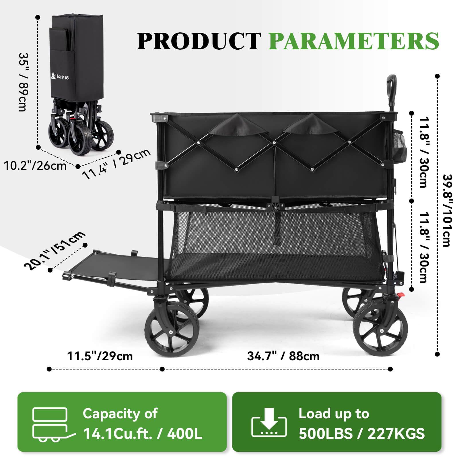 Hikenture Double Decker Wagon, 400L Extra Large Beach Wagon with Big Wheels for Sand, 500LBS Heavy Duty Collapsible Cart with Tailgate, Utility Carts Foldable for Beach, Sports - Image 2
