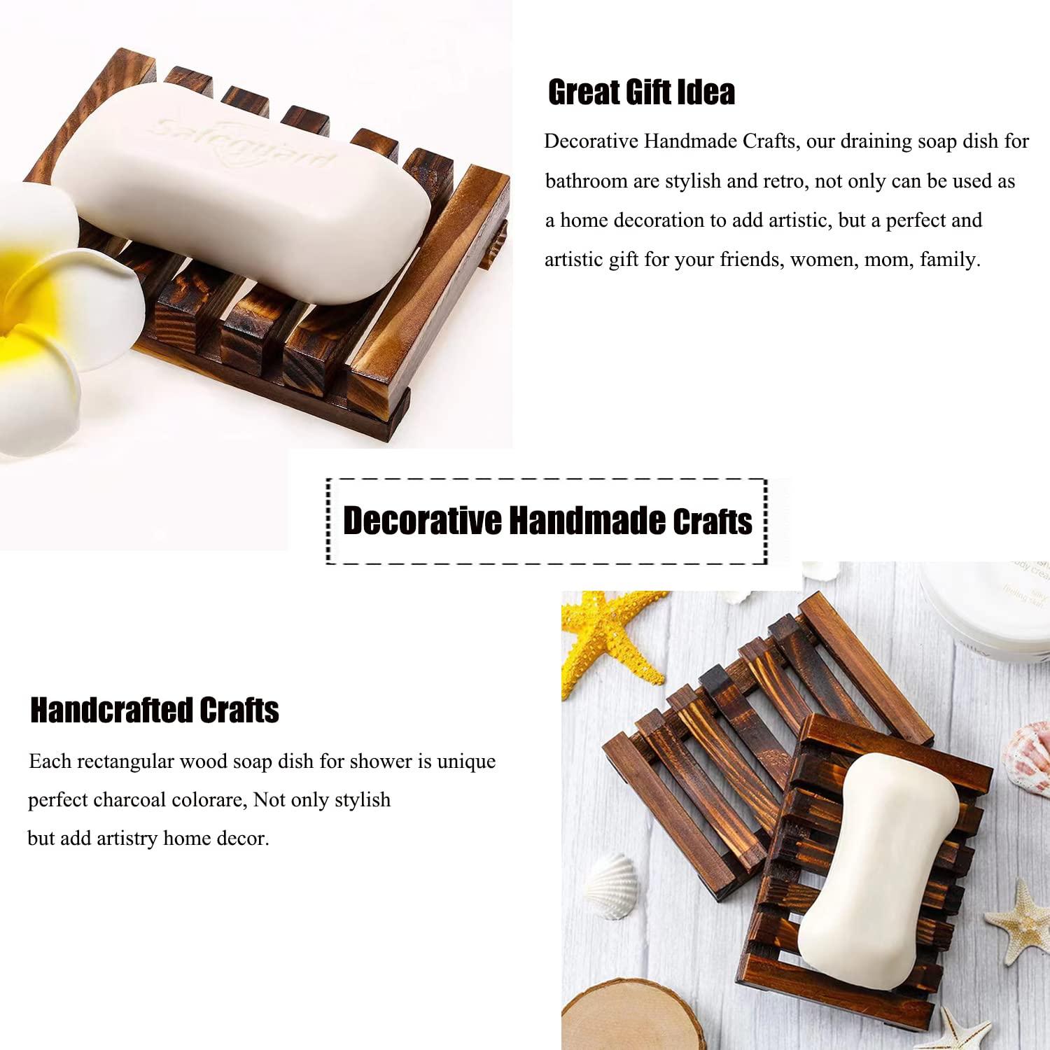 3 Pcs Natural Wooden Soap Dish Holder for Shower, Self Draining Soap Tray for Bathroom, Extend Soaps Life and Keep Dry - Image 6
