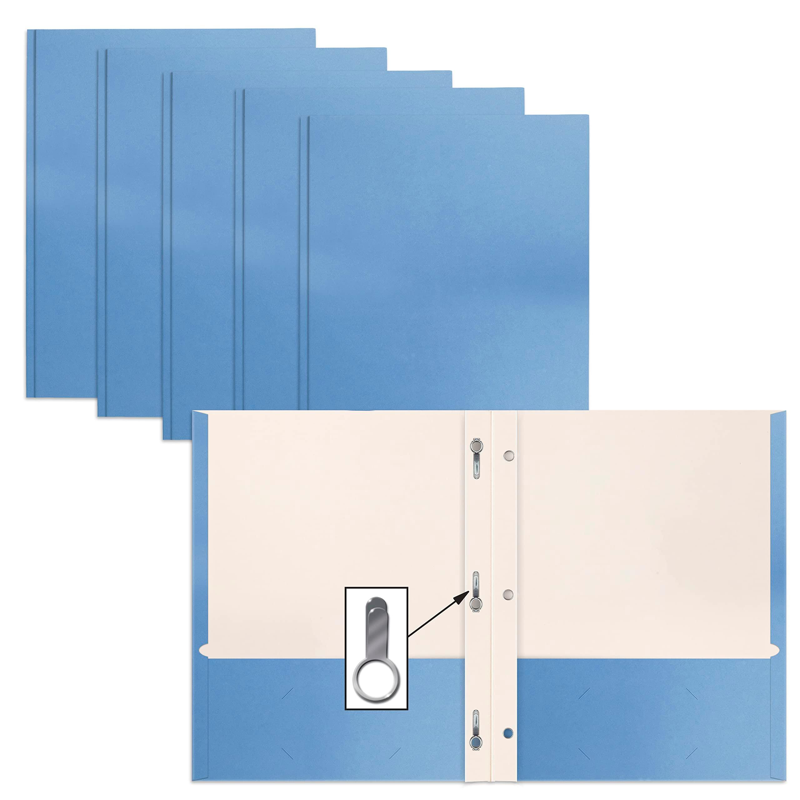 Better Office Products Light Blue Paper 2 Pocket Folders with Prongs, 50 Pack, Matte Texture, Letter Size Paper Folders, 50 Pack, with 3 Metal Prong Fastener Clips, Light Blue