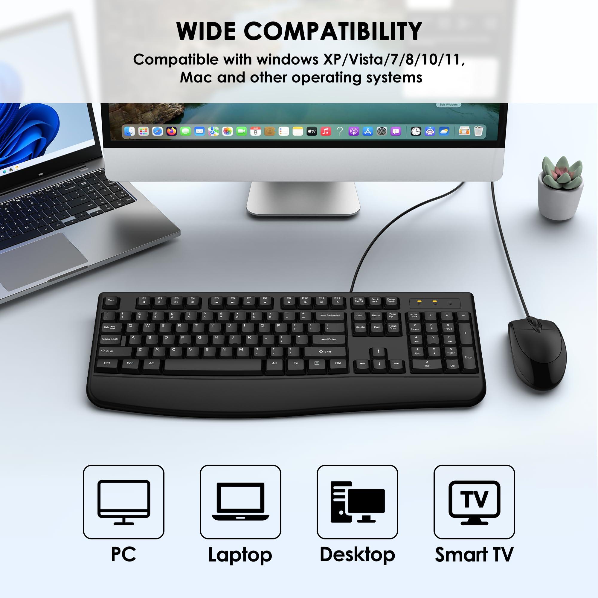 Wired Keyboard and Mouse Combo, EDJO Ergonomic Full-Sized Computer Keyboard with Palm Rest and Optical Wired Mouse for Windows, Mac Computer/Laptop/Desktop-Upgraded - Image 7
