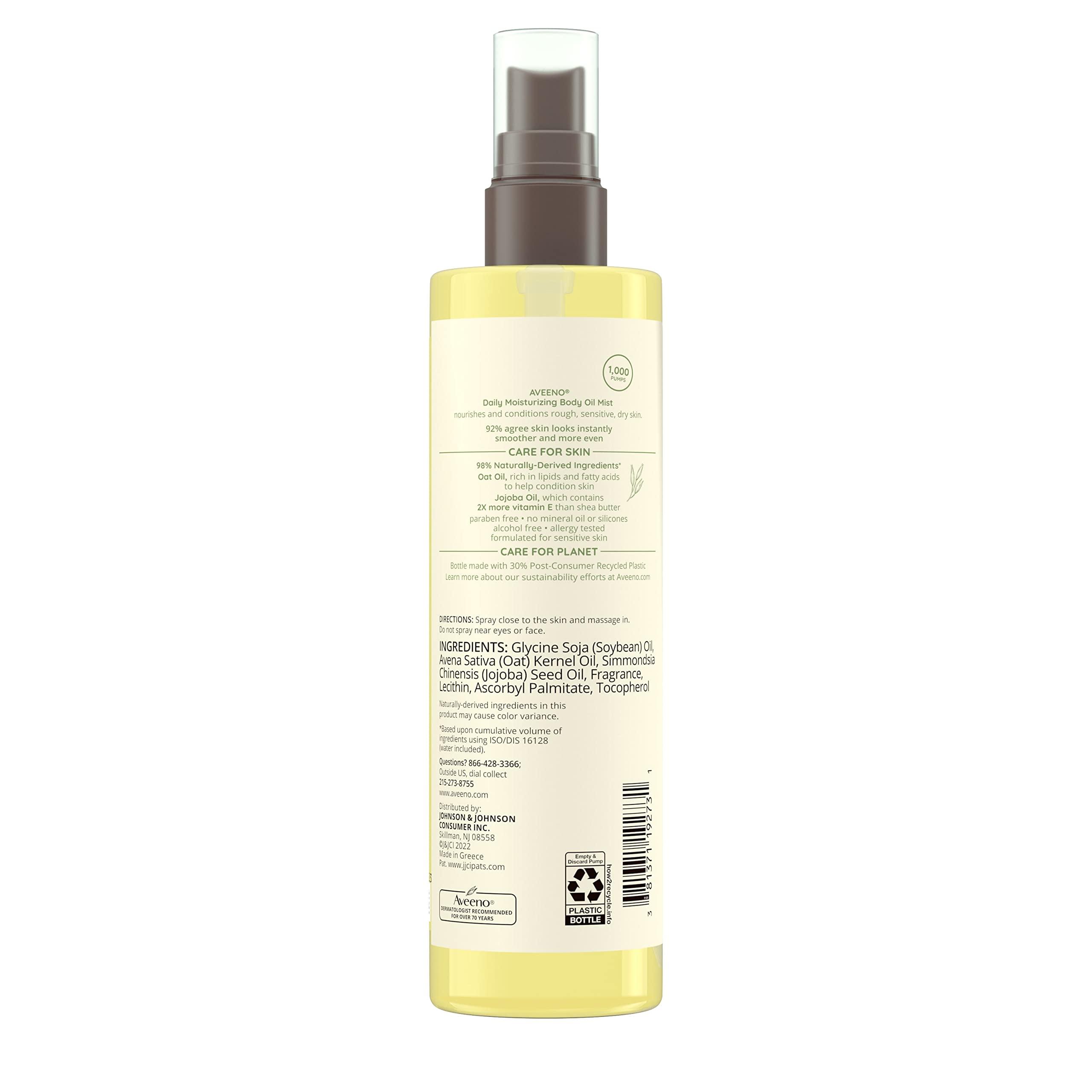 Aveeno Daily Moisturizing Dry Body Oil Mist with Oat and Jojoba Oil for Dry, Rough Sensitive Skin, Nourishing & Hypoallergenic Body Spray, Paraben-, Silicone- & Phthalate-Free, 6.7 fl. oz - Image 9
