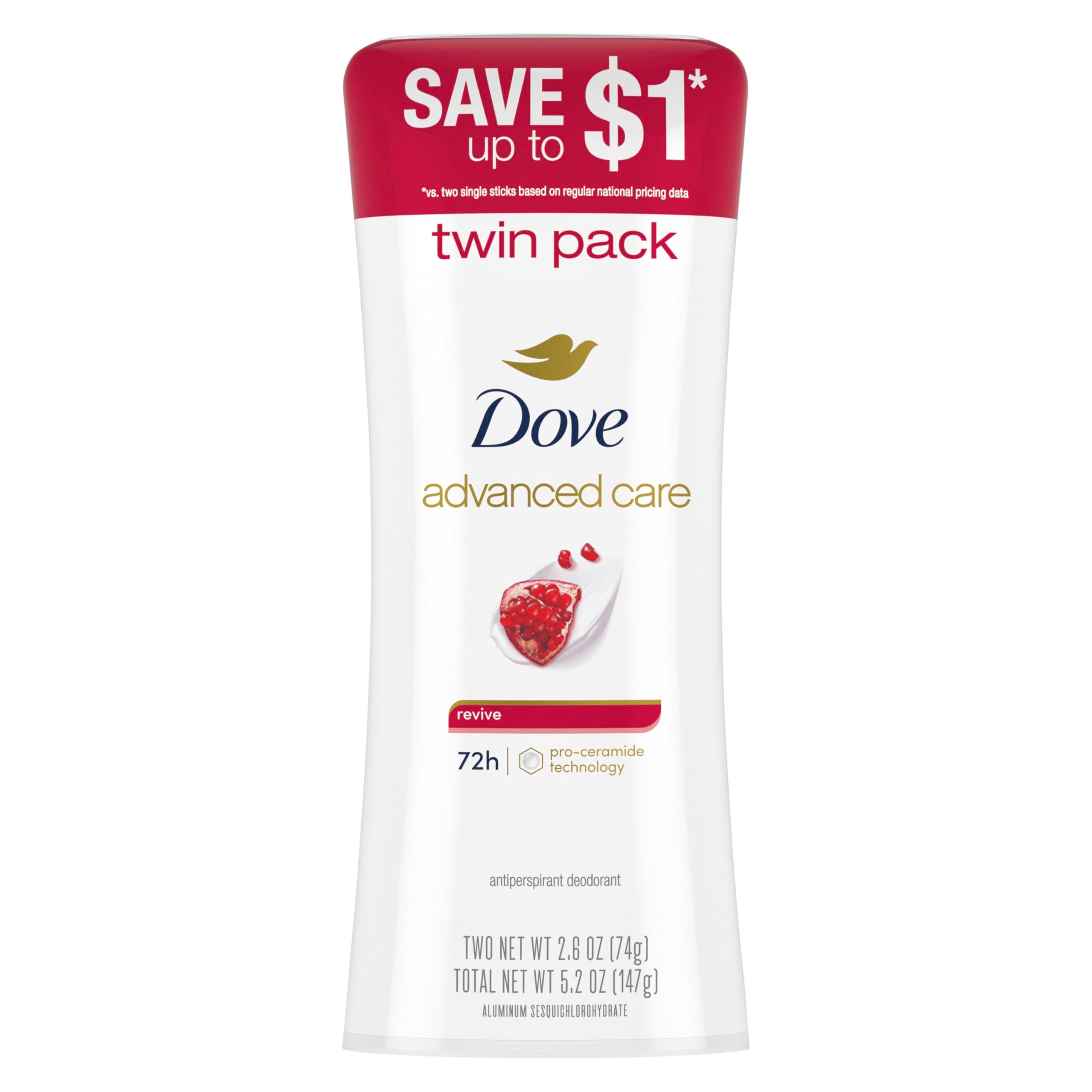 Dove Advanced Care Antiperspirant Deodorant Stick for Women Revive for 48 Hour Protection And Soft And Comfortable Underarms 2.6 oz, 2 Count
