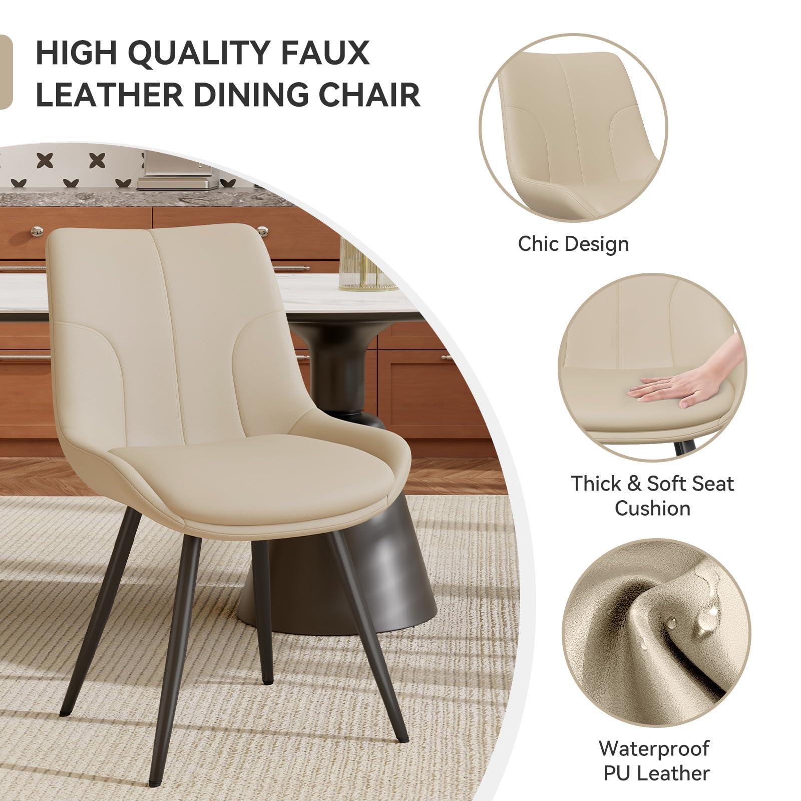 Daluvenix Upholstered Dining Chairs Set of 4, Modern Faux Leather Dining Room Chairs with Thick Cushion and Metal Legs, Kitchen Chairs with Back for Dining Room, Khaki - Image 3