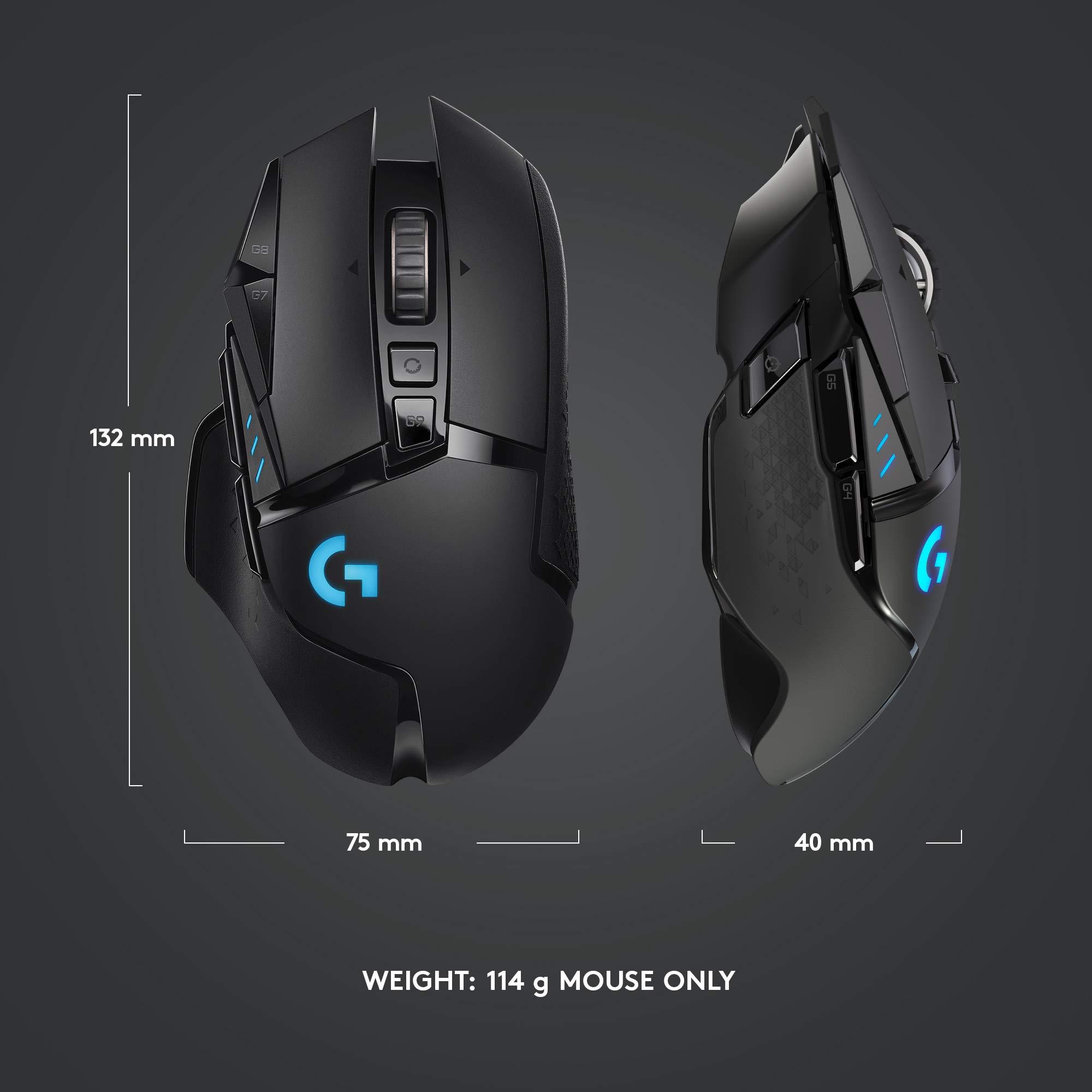 Logitech G502 Lightspeed Wireless Gaming Mouse with Hero 25K Sensor, PowerPlay Compatible, Tunable Weights and Lightsync RGB - Black - Image 10
