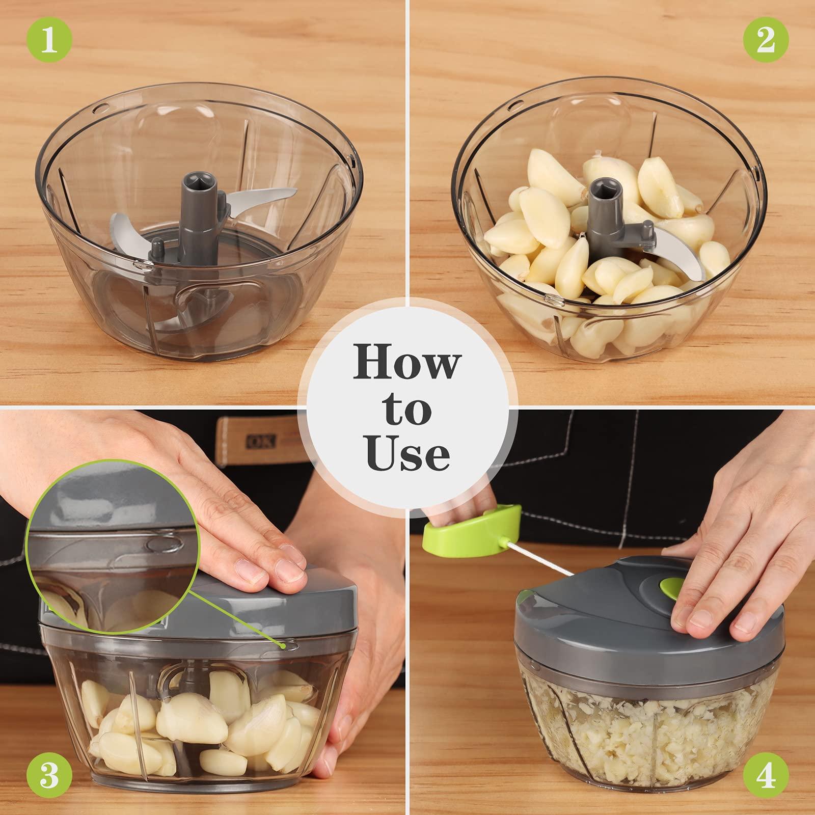 Cambom Manual Food Chopper Vegetable Cutter, Hand String Vegetable Chopper Onions Cutter for Vegetable Fruits Nuts BPA Free Food Safe Material, 550ml Gray - Image 5
