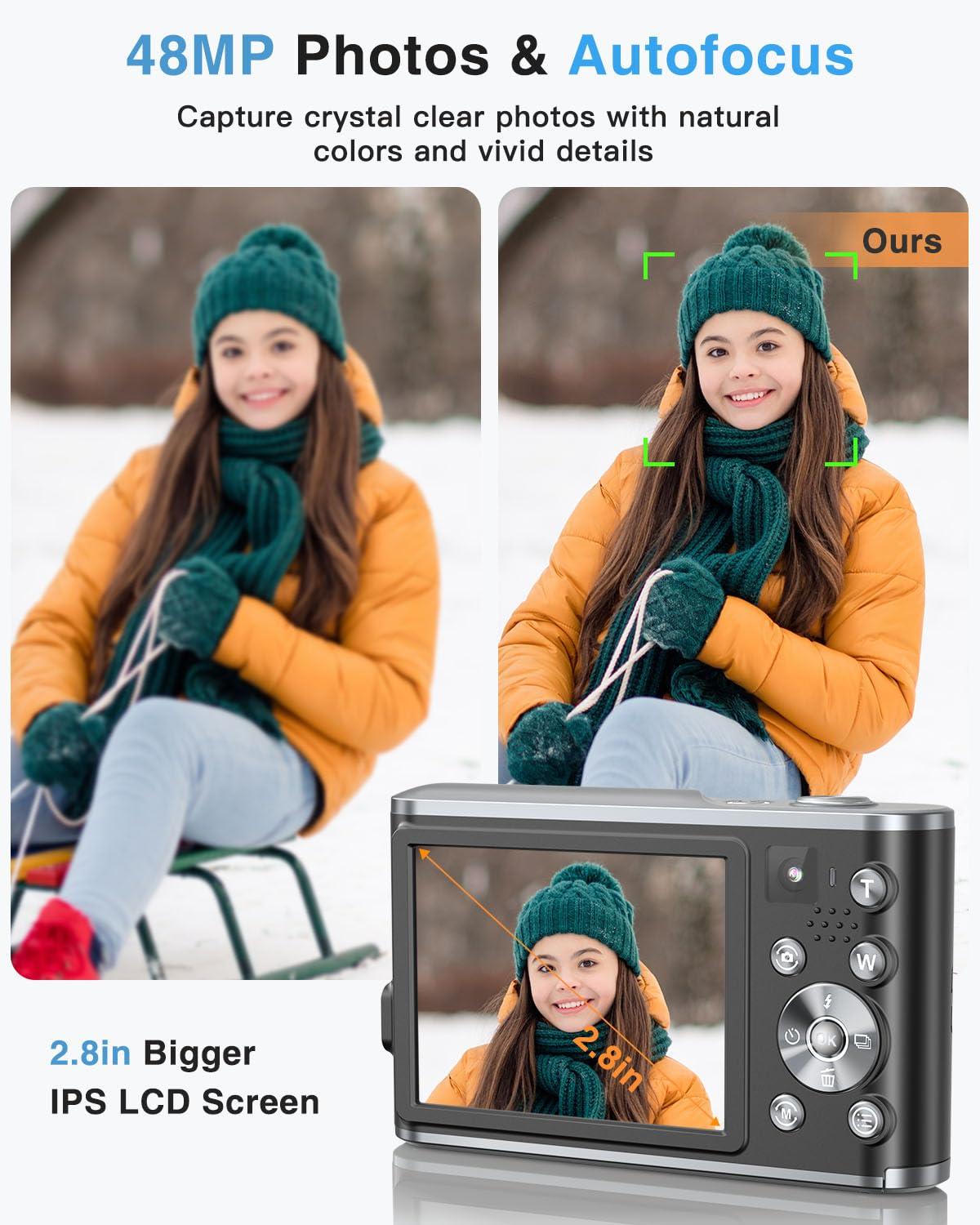 Digital Camera, 4K Autofocus Vlogging Selfie Camera with Front and Rear Dual Lenses, 32GB Card, 16X Zoom, Anti-Shake, 48MP Compact Portable Point and Shoot Digital Camera for Kid Teen Beginner(Black) - Image 4