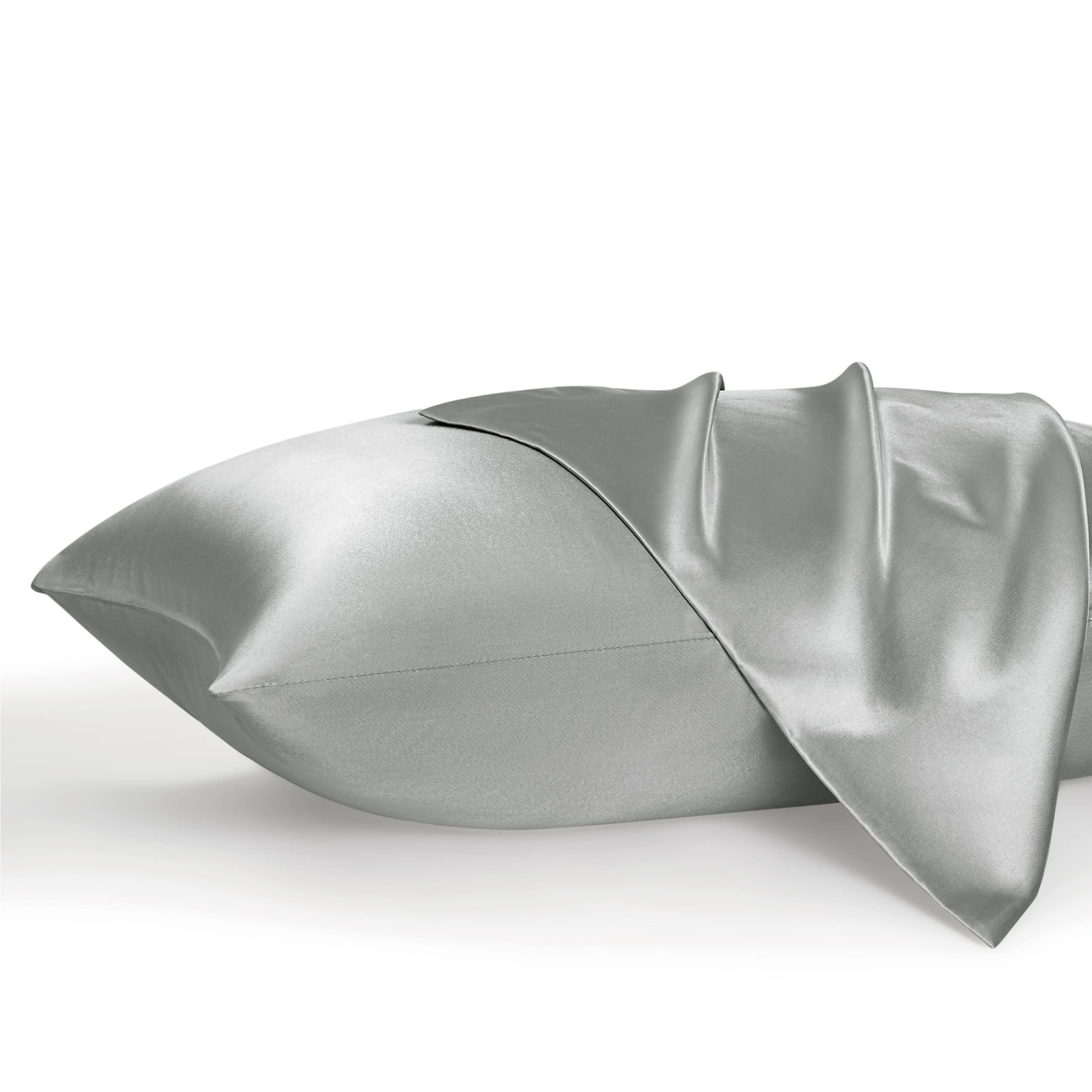 Bedsure Satin Pillowcases, Similar to Silk Pillow Cases Queen Size Set of 2, Cooling Pillow Case for Hot Sleepers with Envelope Closure, Gifts for Women Men, Silver Grey, 20x30 Inches