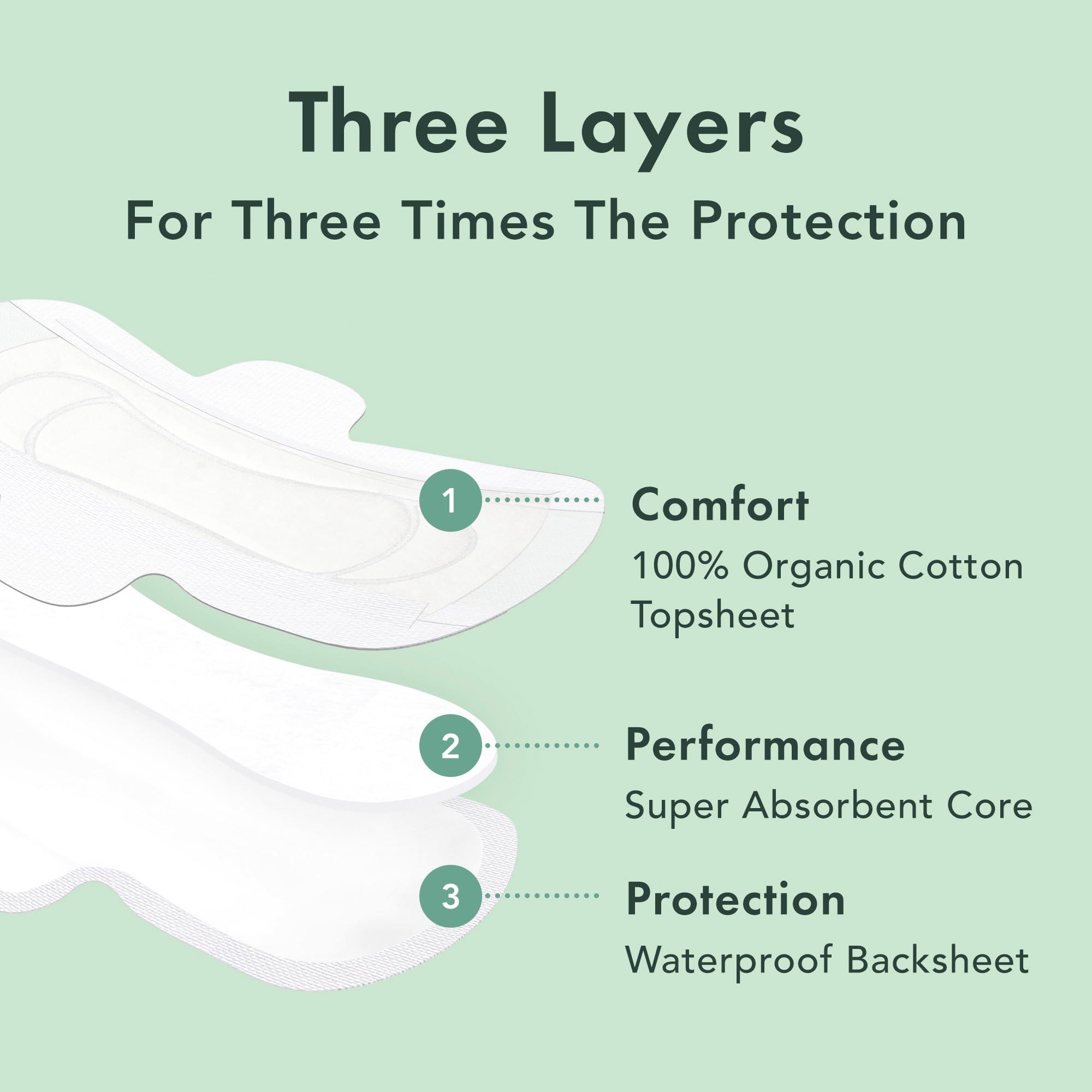 Rael Organic Cotton Cover Pads - Regular Absorbency, Unscented, Ultra Thin Pads with Wings for Women (56 Total) - Image 3