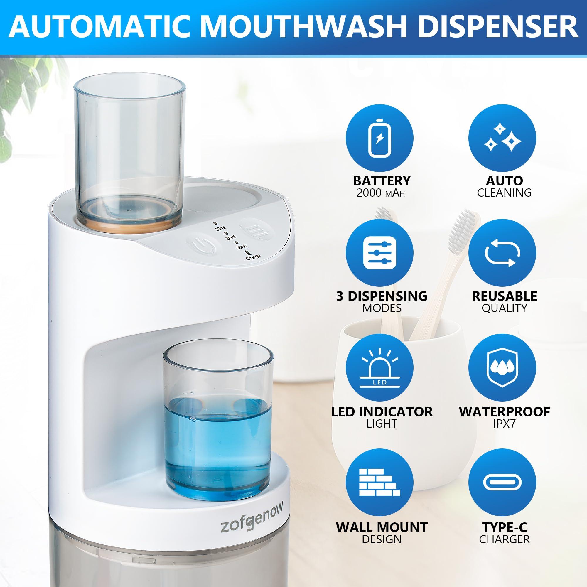 ZOFGENOW Automatic Mouthwash Dispenser for Bathroom,Bathroom Accessories 19.4 Fl Oz Dispensers with Magnetic Cups,Wall Mounted Dispenser,Suitable for All Age Groups,White - Image 4