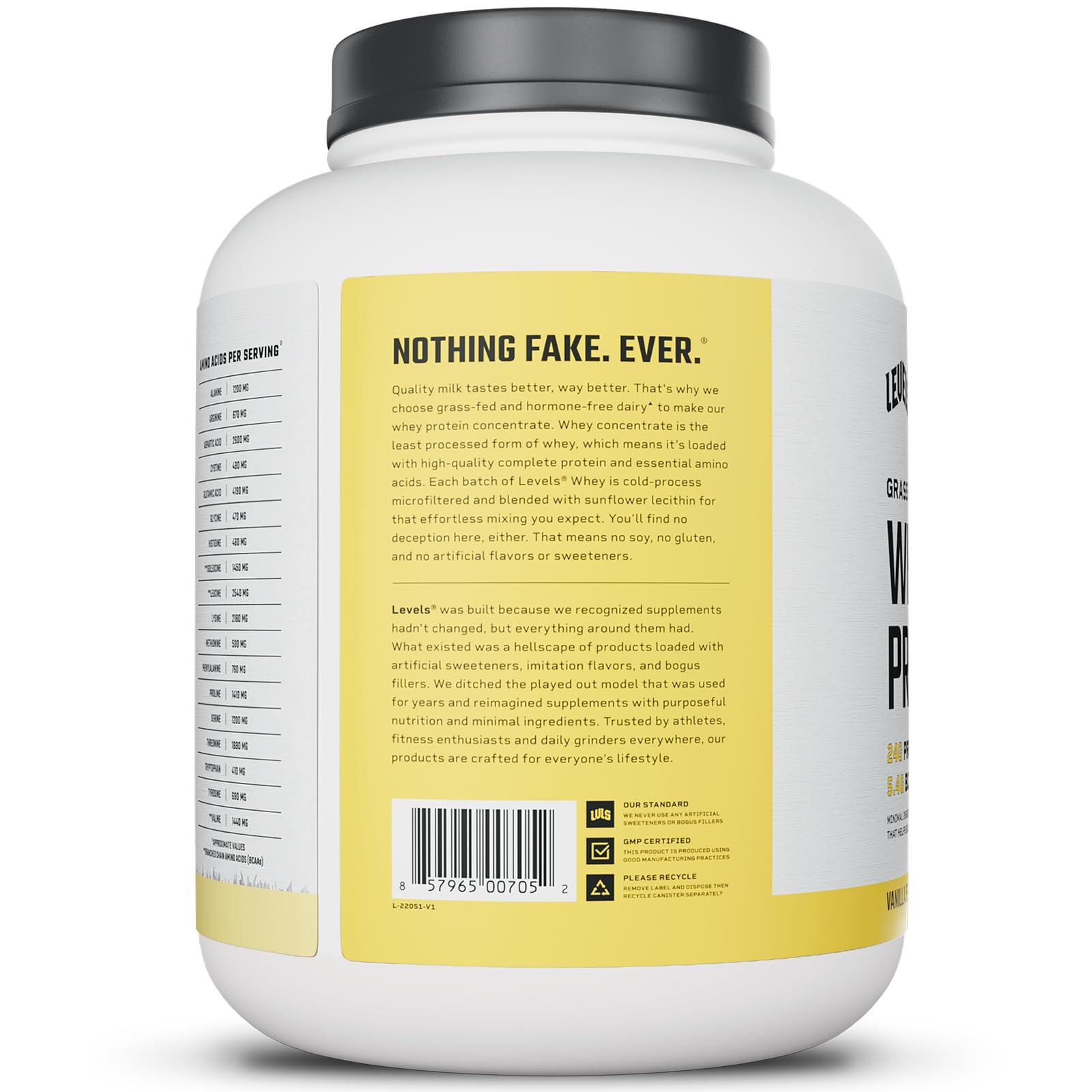 Levels Grass Fed Whey Protein Powder, No Artificials, 24G of Protein, Vanilla Bean, 5LB - Image 8