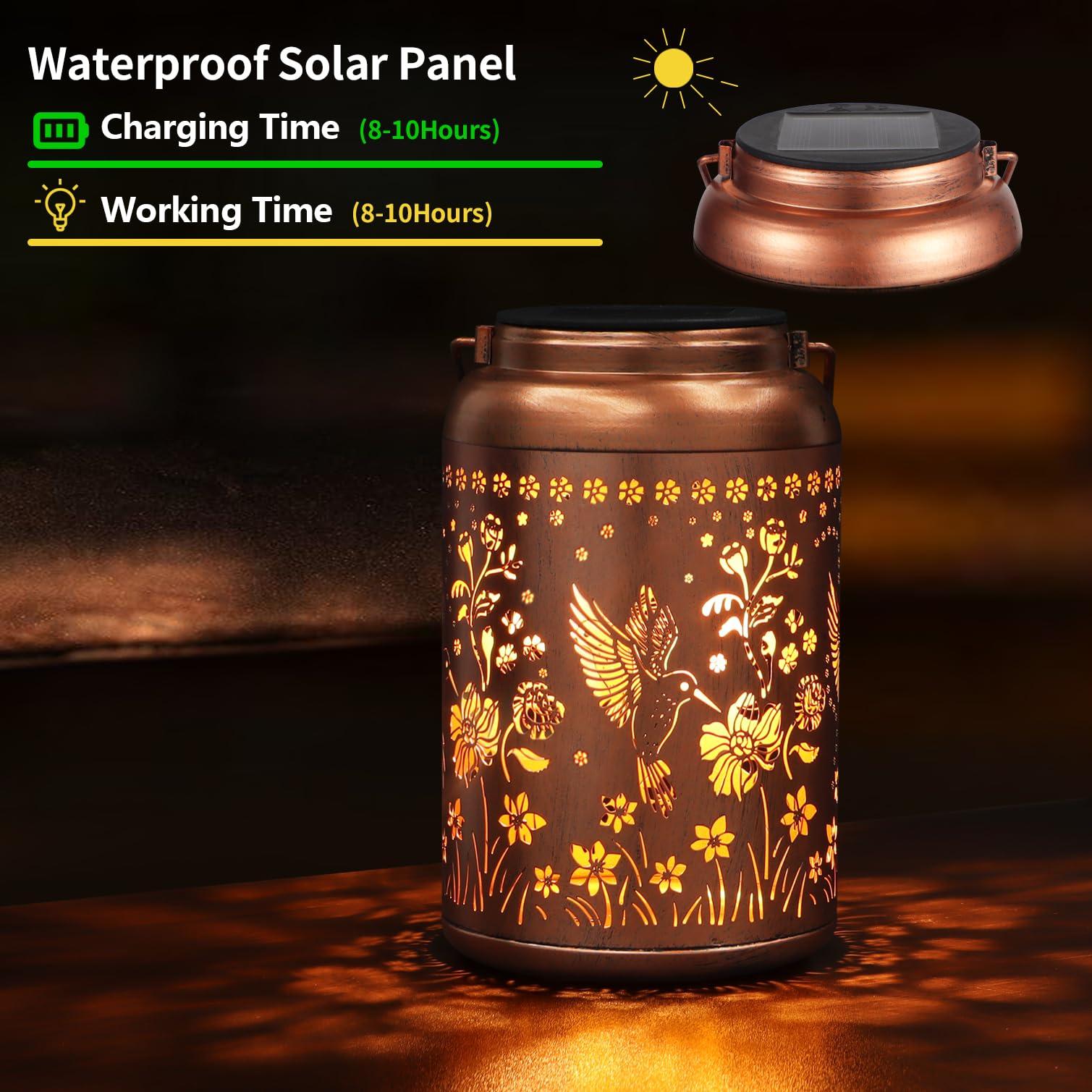 Tepaken Solar Lanterns Outdoor Waterproof Hummingbird Garden Decor Gifts for Women Mom Grandma Hanging Solar Lights Metal Solar Decoration Outside for Yard, Patio, Backyard, Porch - Image 2