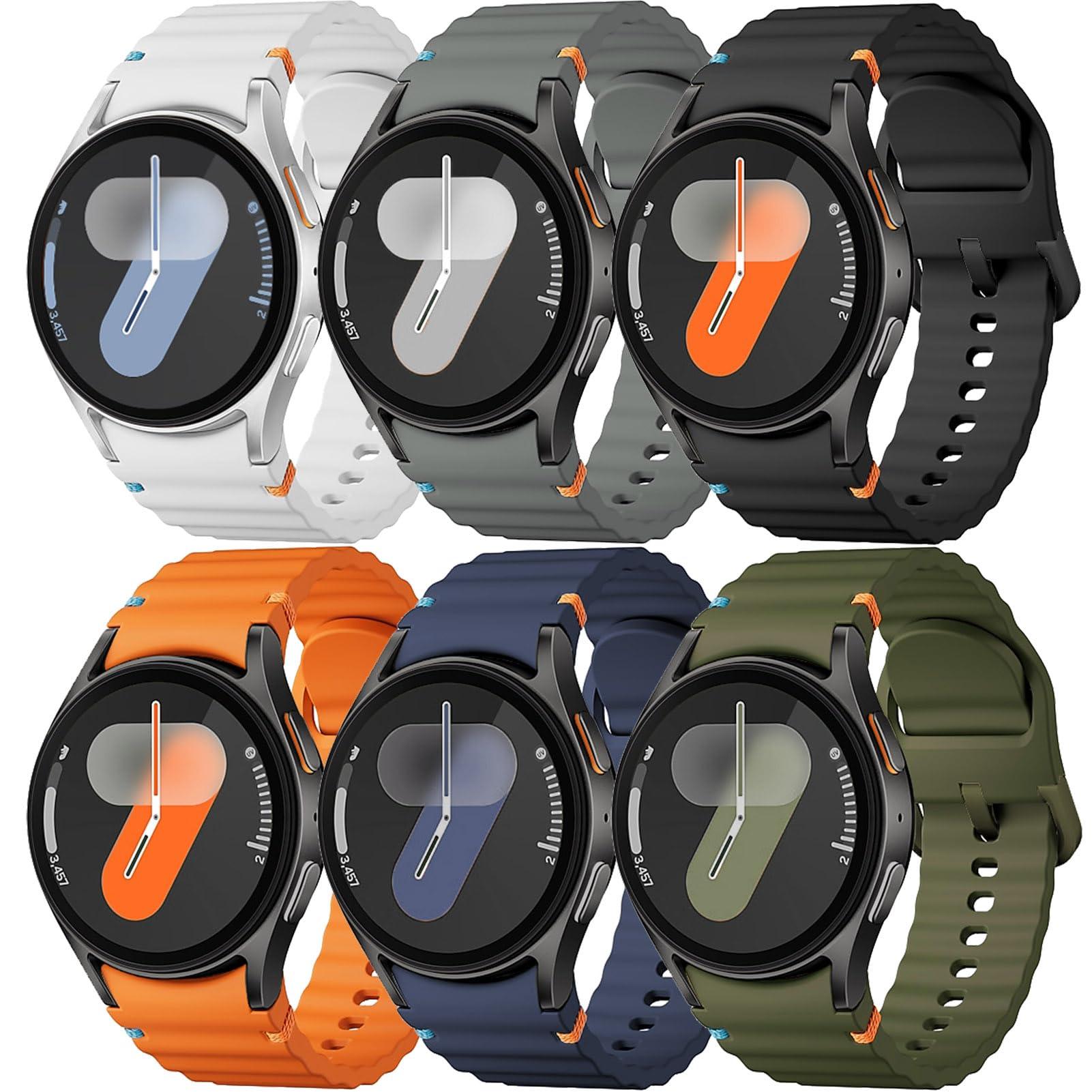 Sport Band for Samsung Galaxy Watch 7 Band 40mm 44mm,No Gap Soft Silicone Strap for Galaxy Watch 6 5 4 FE Band 40mm 44mm/Galaxy Watch 6/4 Classic 47mm 43mm 46mm 42mm/Watch 5 pro 45mm Men Women,6 Pack