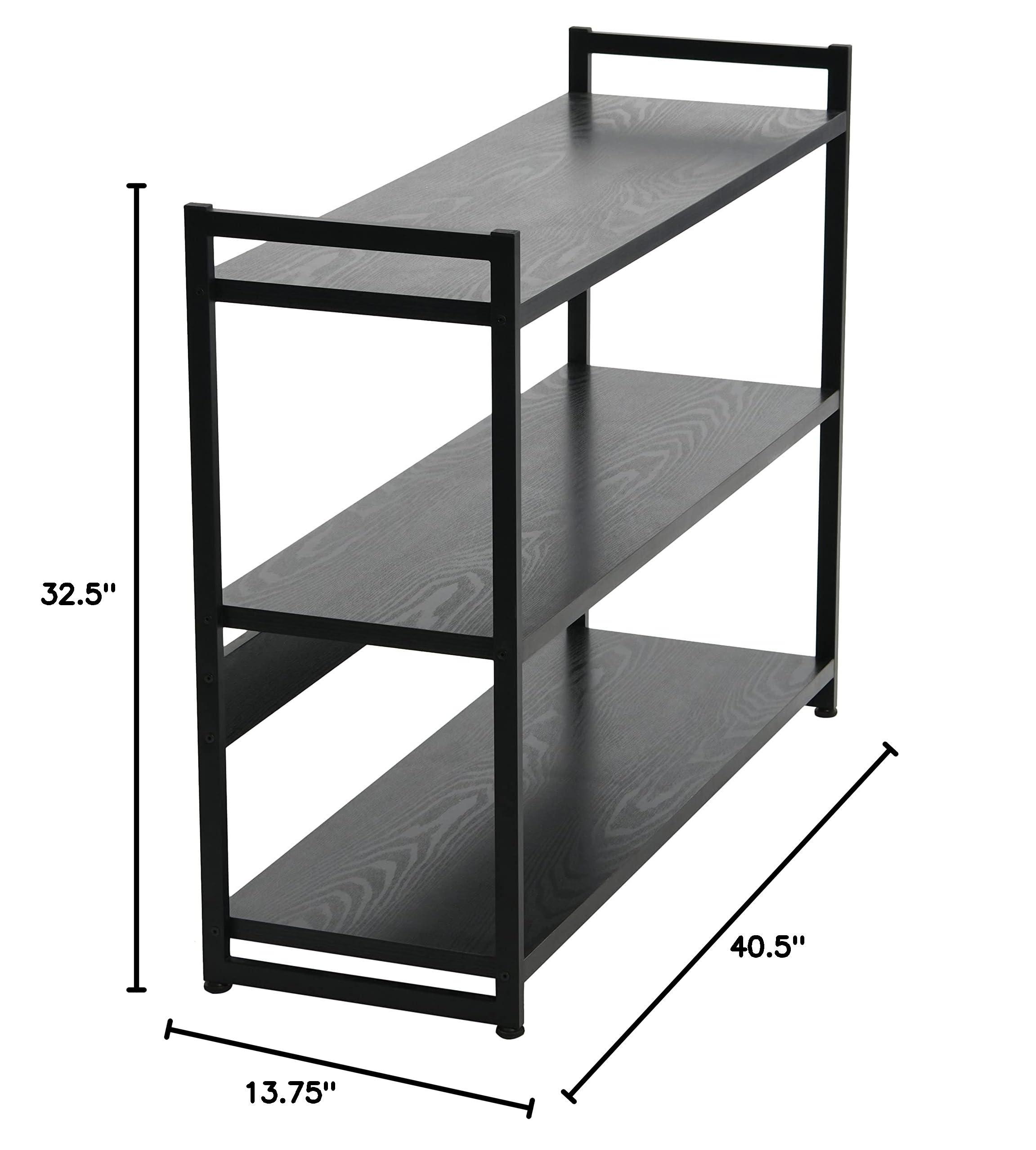 Household Essentials Jamestown Wide 3 Shelf Open Storage Bookshelf Black Oak Wood Grain and Black Metal - Image 8