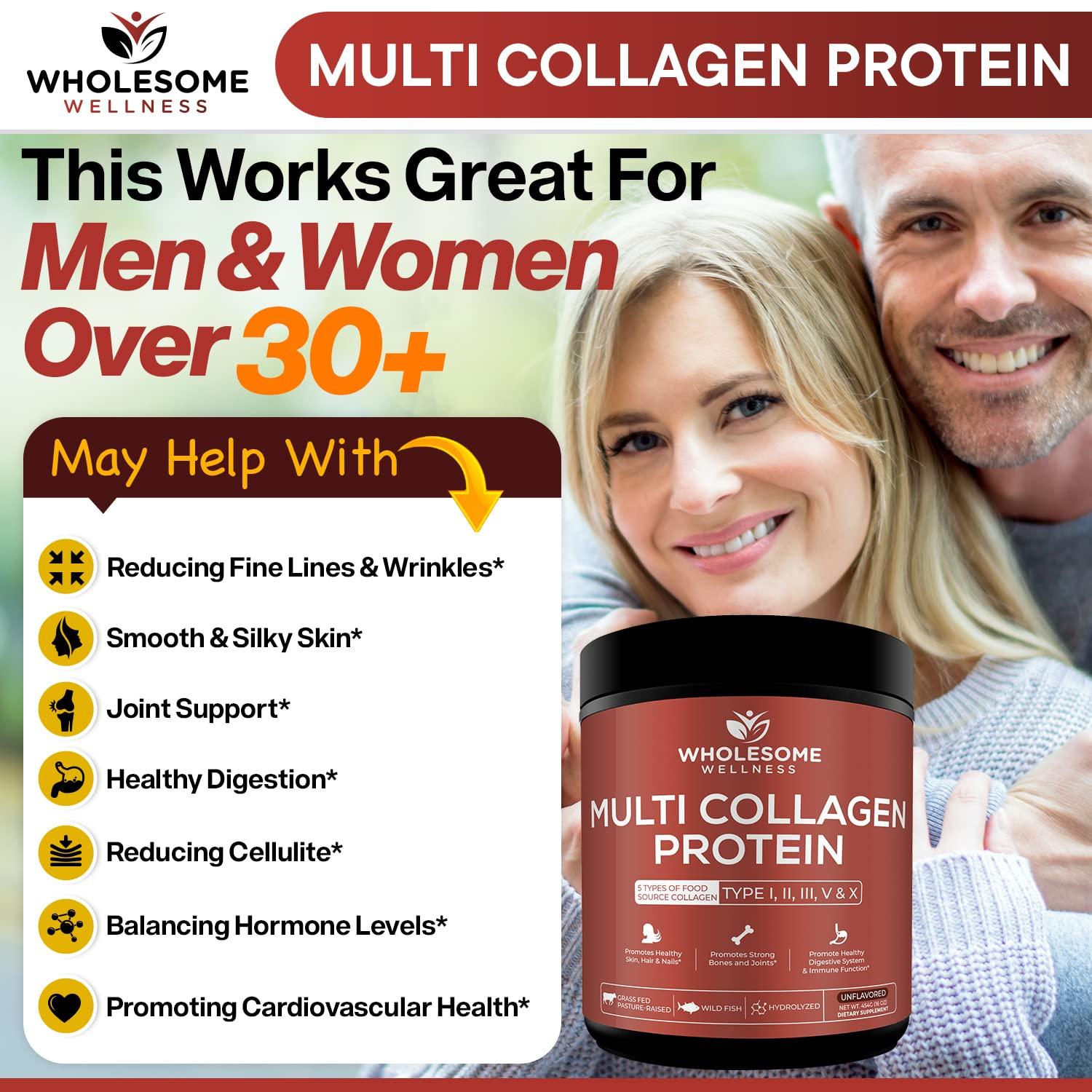 Wholesome Wellness Multi Collagen Protein Powder Hydrolyzed (Type I II III V X) Grass-Fed All-in-One Super Bone Broth + Peptides - Premium Blend of Beef, Chicken, Wild Fish, Eggshell, 58 Servings - Image 4