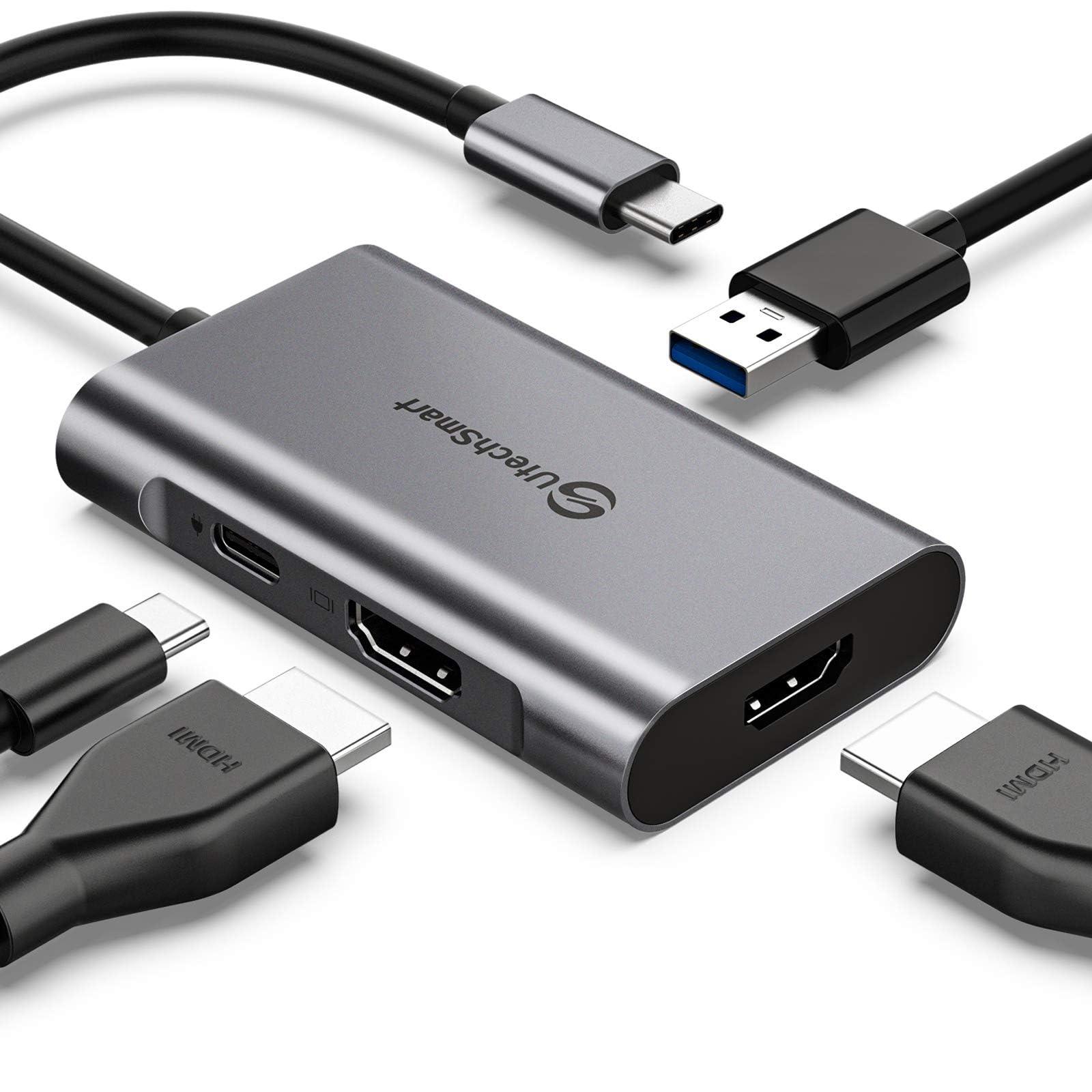USB C to Dual HDMI Adapter, UtechSmart USB C Hub to HDMI,4 in 1 USB C Hub Multiport Adapter with 2 HDMI Ports 4K,USB 3.0, Power Delivery Type C Port Compatible for MacBook,Nintendo Switch,USB C Device
