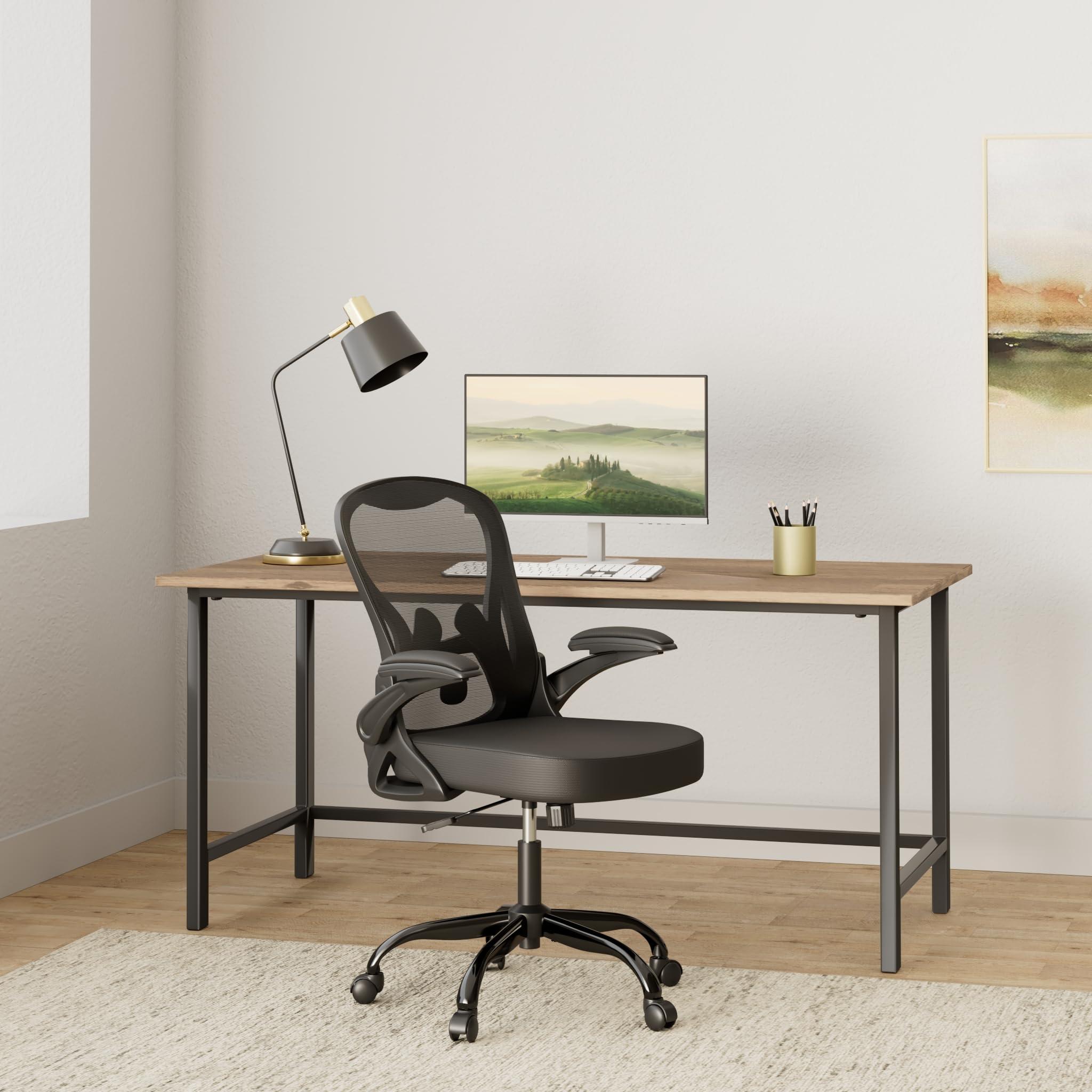Winrise Office Chair Desk Chair, Ergonomic Mesh Computer Chair Home Office Desk Chairs, Swivel Task Chair Mid Back Breathable Rolling Chair with Adjustable Lumbar Support Flip Up Armrest (Black) - Image 2