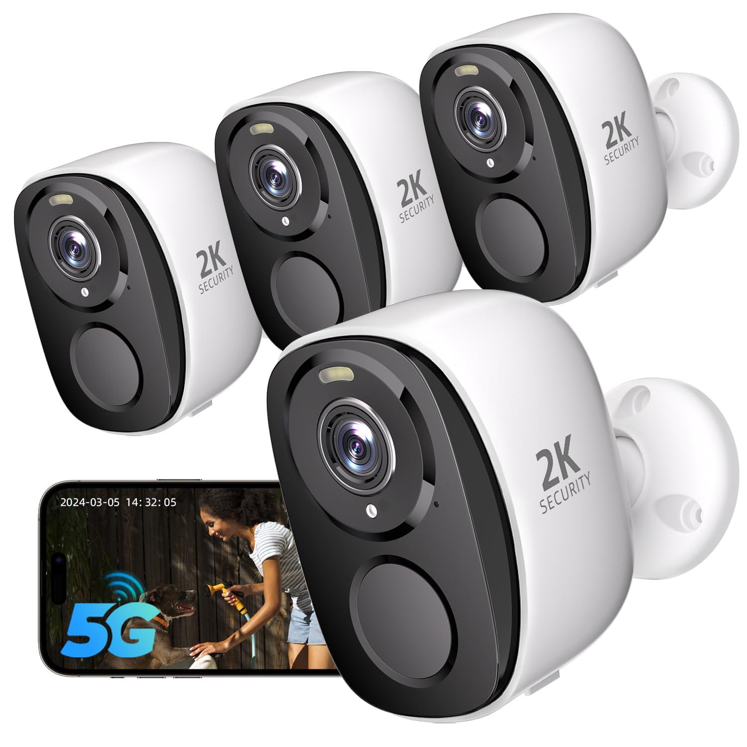 4PC 2.4G/5GHz WiFi Security Cameras Wireless Outdoor,2K Battery Home Security Camera with AI Detection,Siren, Surveillance Indoor Home Camera, Color Night Vision,2-Way Talk,IP65, Cloud/SD, Works Alexa