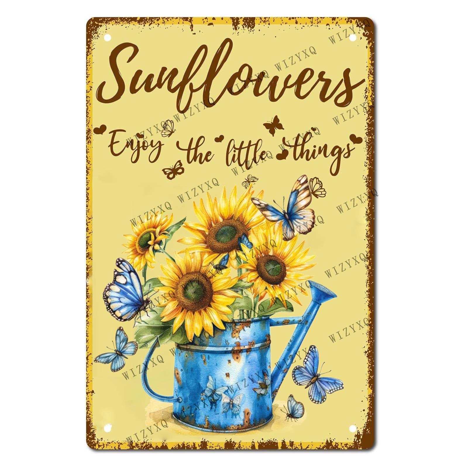 WIZYXQ Metal Signs Sunflowers Enjoy The Little Things Sign Vintage Signs Retro Aluminum Metal Tin Sign for Home Office Kitchen Bar Cafe Garden Wall Decor 12x8 Inch