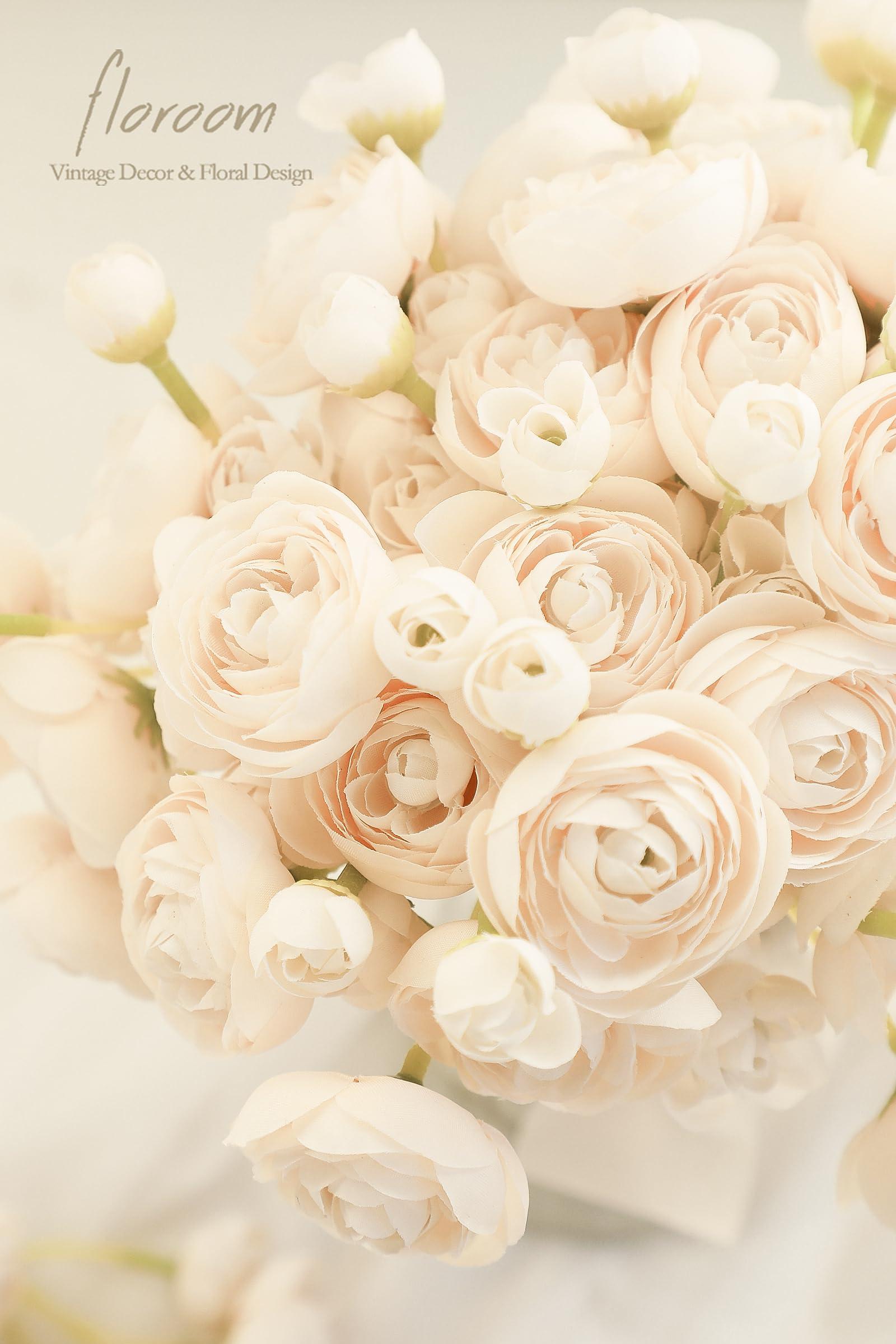 Floroom Ranunculus Artificial Flowers 18 Pcs Champagne Faux Silk Mini Ranunculus Bulk Fake Wedding Filler Flowers for DIY Cream Bouquets, Centerpieces, Bridal Shower Decorations & Arrangements - Image 3