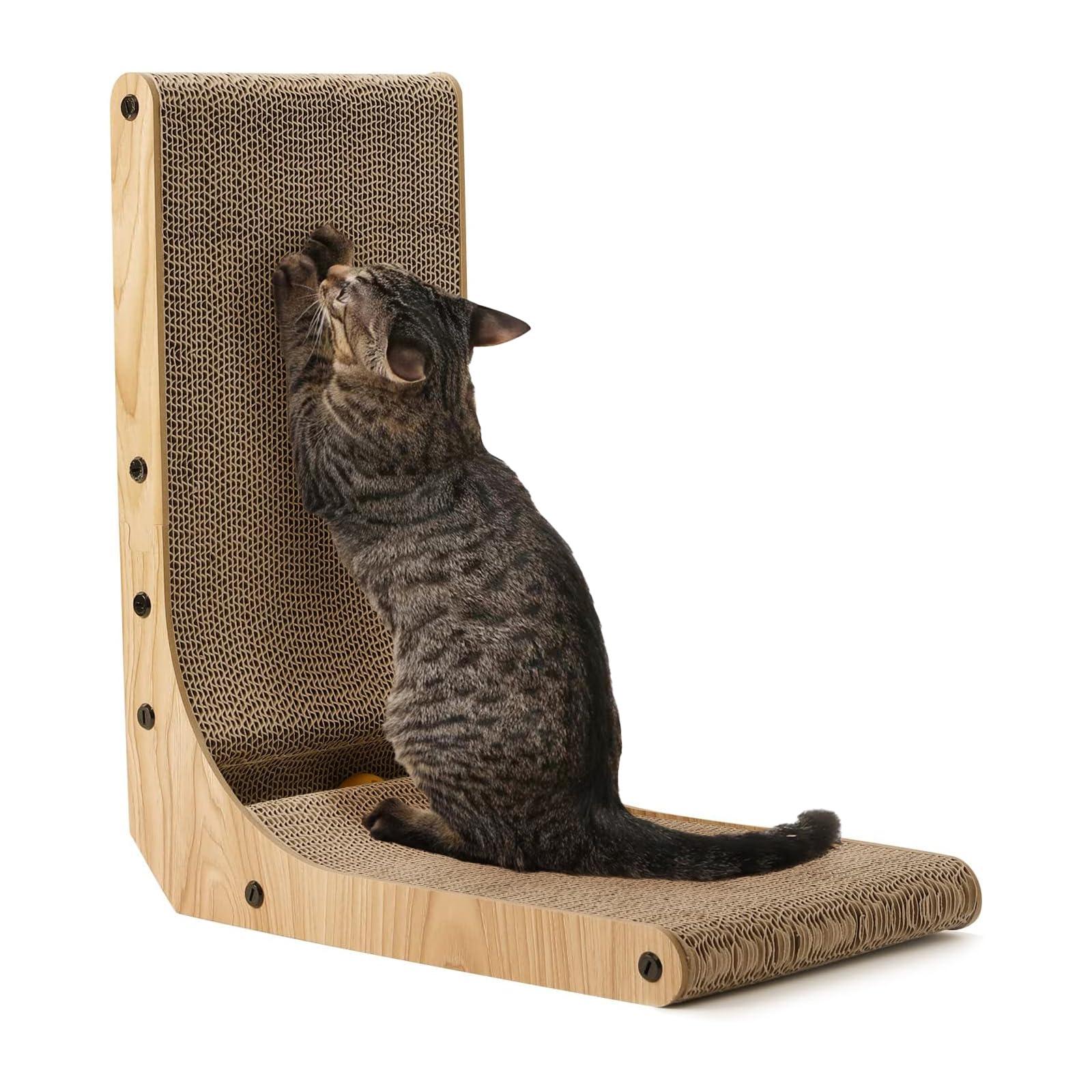 FUKUMARU Cat Scratcher, 18.7 Inch L Shape Cat Scratch Pad Wall Mounted, Cat Scratching Cardboard with Ball Toy for Indoor Cats - Image 1