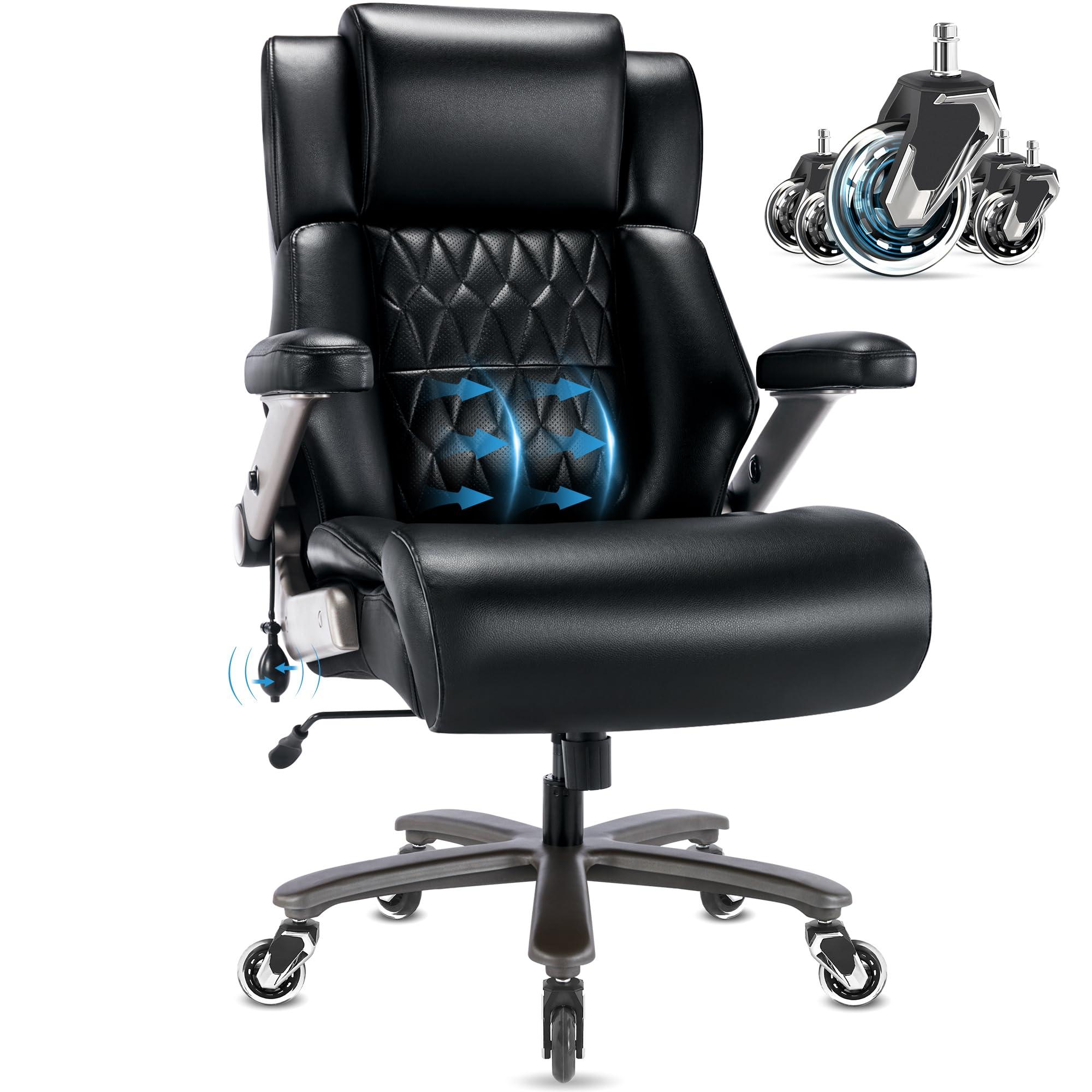 Big and Tall 700lbs Office Chair - Adjustable Lumbar Support 3D Flip Arms Heavy Duty Metal Base&Wheels, High Back Large Executive Computer Desk Chair, Thick Padded Ergonomic Design for Back Pain - Image 8