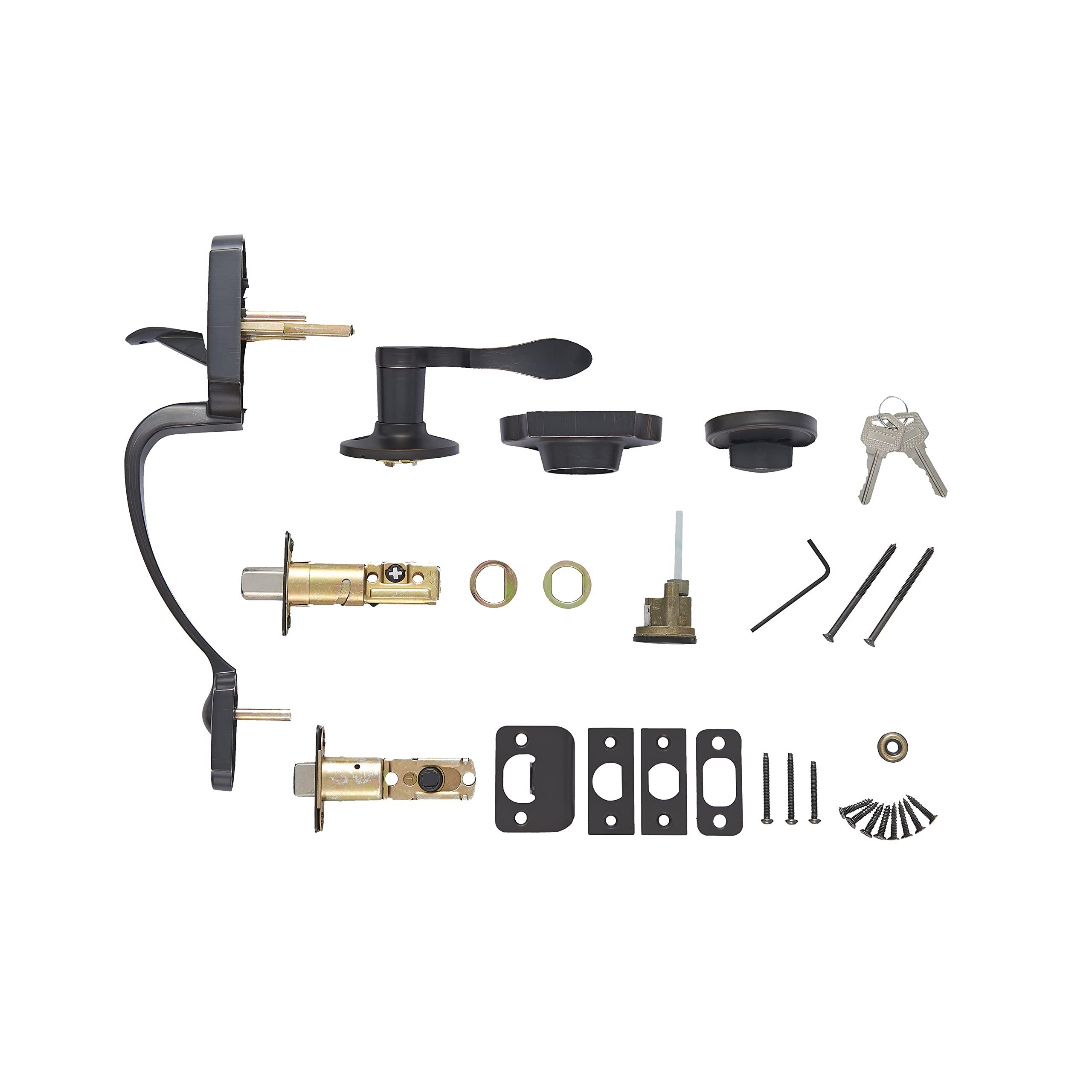 Amazon Basics Front Door Lock Set, Handleset with Shelby Lever, Level Door Handle, Exterior, Single Cylinder Packs, Oil Bronze, 6-Pack - Image 4
