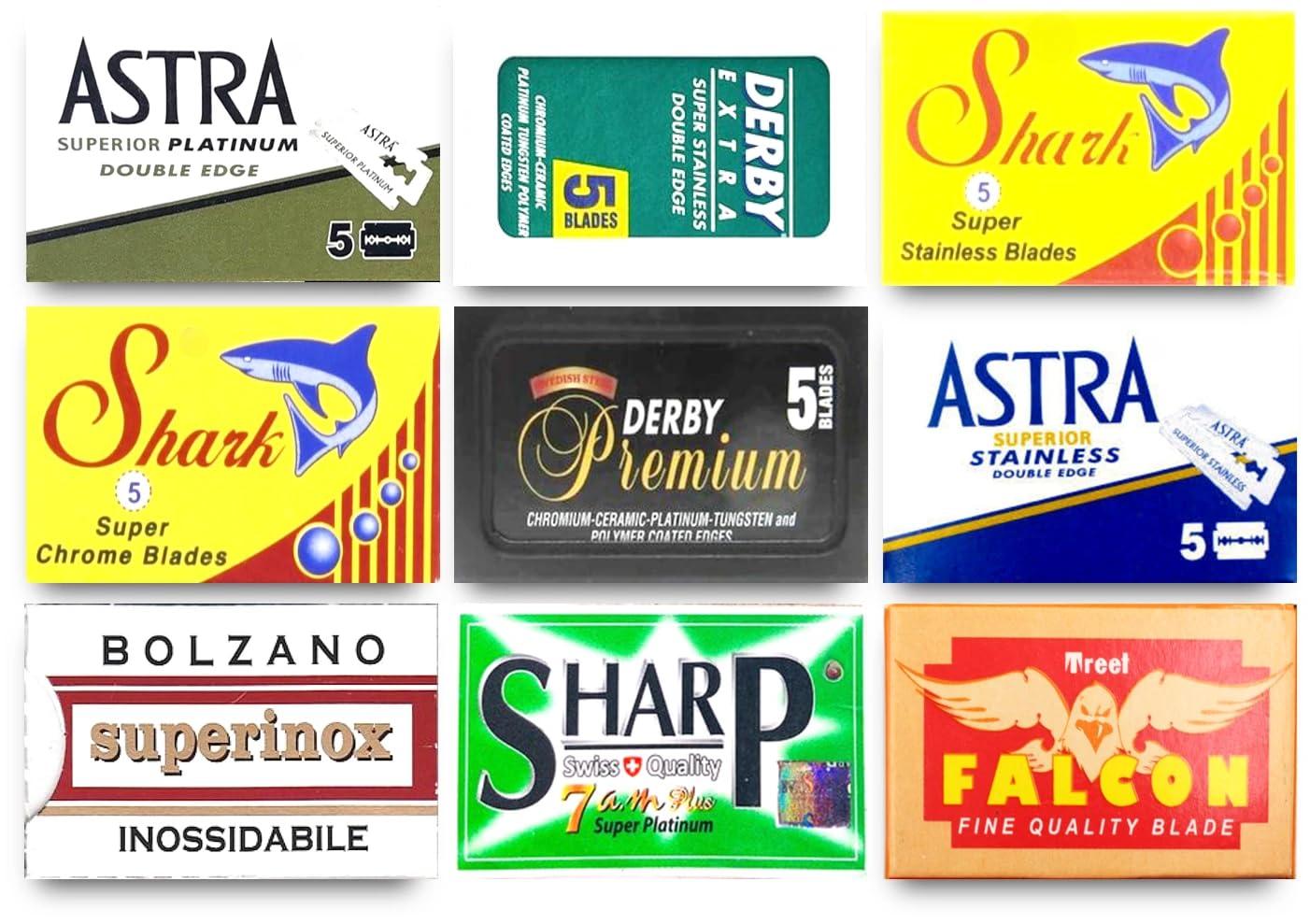 Razor Blades Club Astra-Derby-Shark-Permasharp-Bolzano-Treet 50 Quality Double Edge Razor Blades Sampler (9 different brands) - Image 1