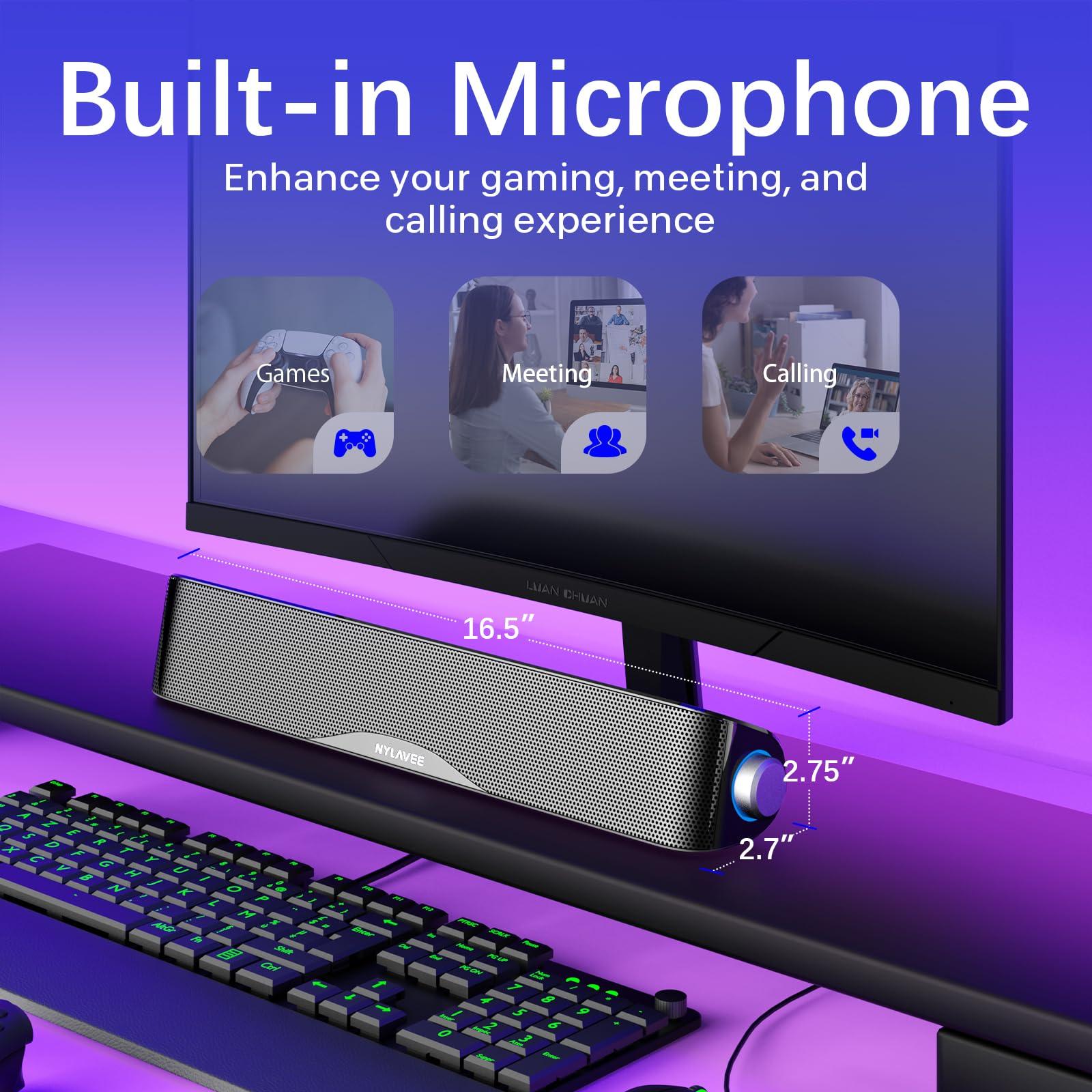 Computer Speakers, HiFi Sound Quality Computer Sound Bar, USB Powered PC Speakers, Bluetooth 5.0 and 3.5mm Aux-in Computer Speakers for Desktop, Laptops, PCs, Phones, Tablets, Xbox, Gaming Speakers - Image 5