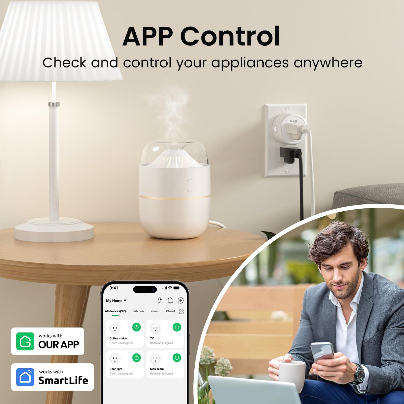 GHome Smart Mini Plug Compatible with Alexa and Google Home, WiFi Outlet Socket Remote Control with Timer Function, Only Supports 2.4GHz Network, No Hub Required, ETL FCC Listed (4 Pack), White - Image 4