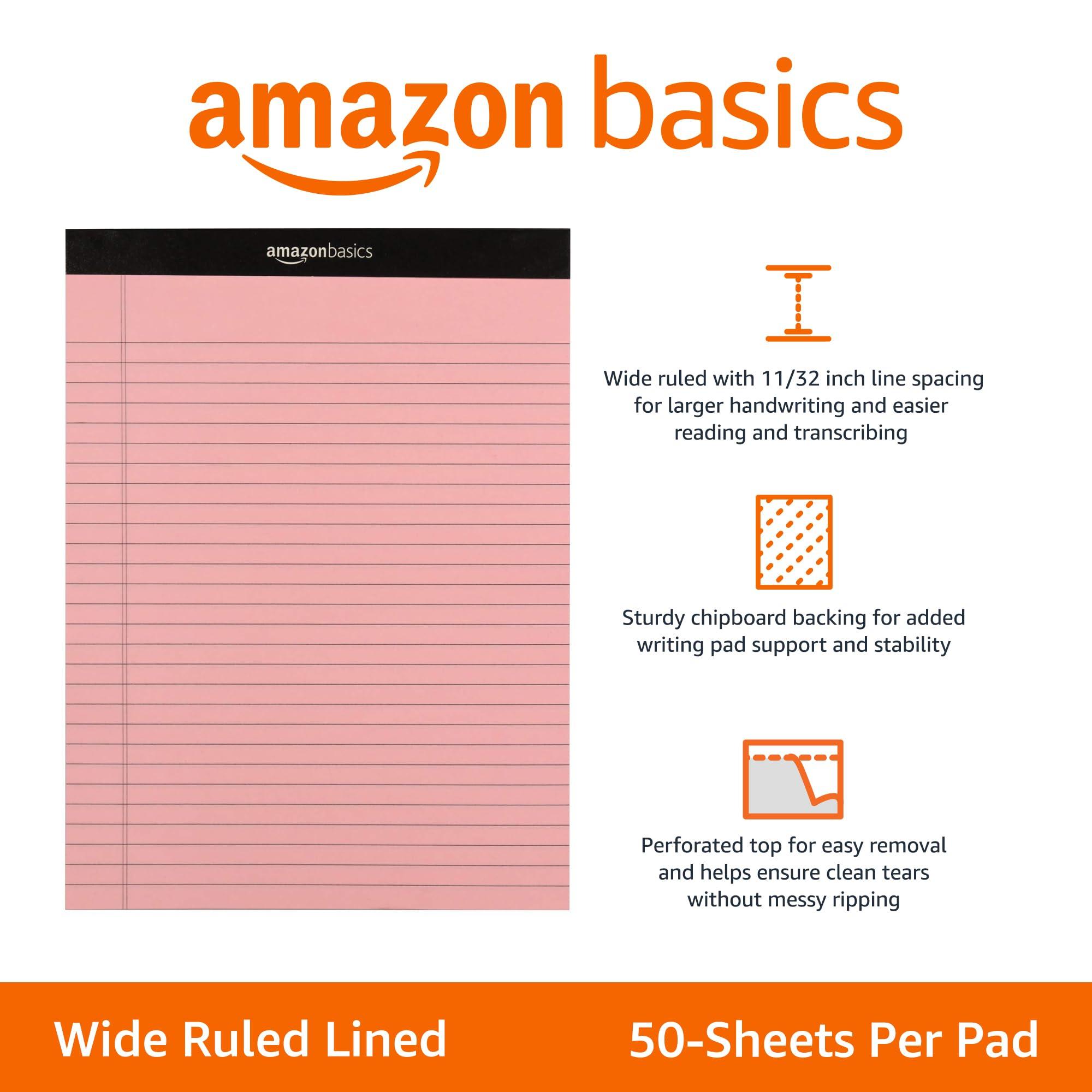 Amazon Basics Wide Ruled 8.5 x 11.75-Inch 50 Sheet Perforated Lined Writing Note Pads, Pack of 6, 300 Count, Multicolor - Image 4
