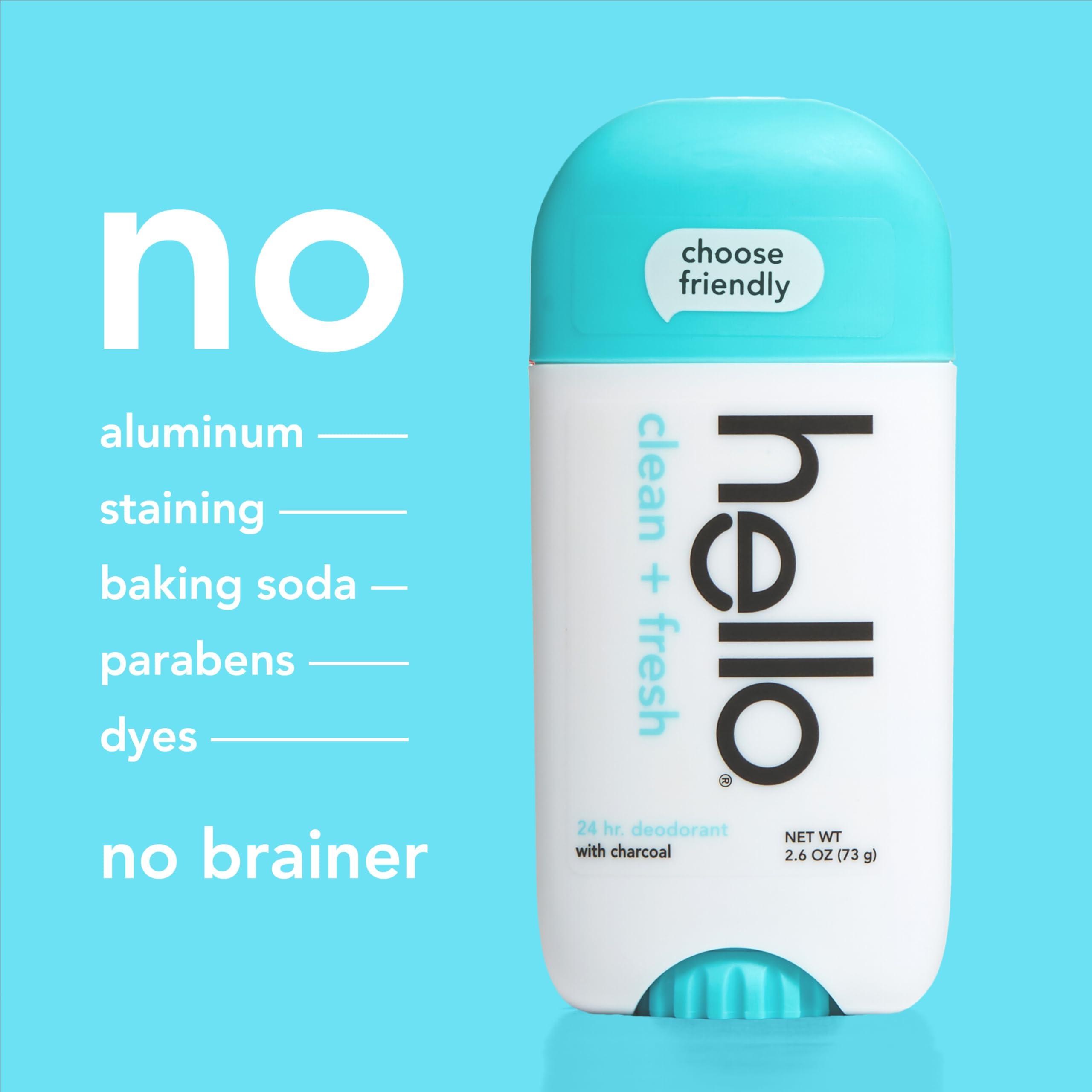 hello Clean and Fresh Aluminum Free Deodorant for Women and Men with Charcoal, 24-Hour Freshness, Baking Soda Free Deodorant, Dermatologically Tested, 2.6 oz Stick (2 Pack) - Image 7