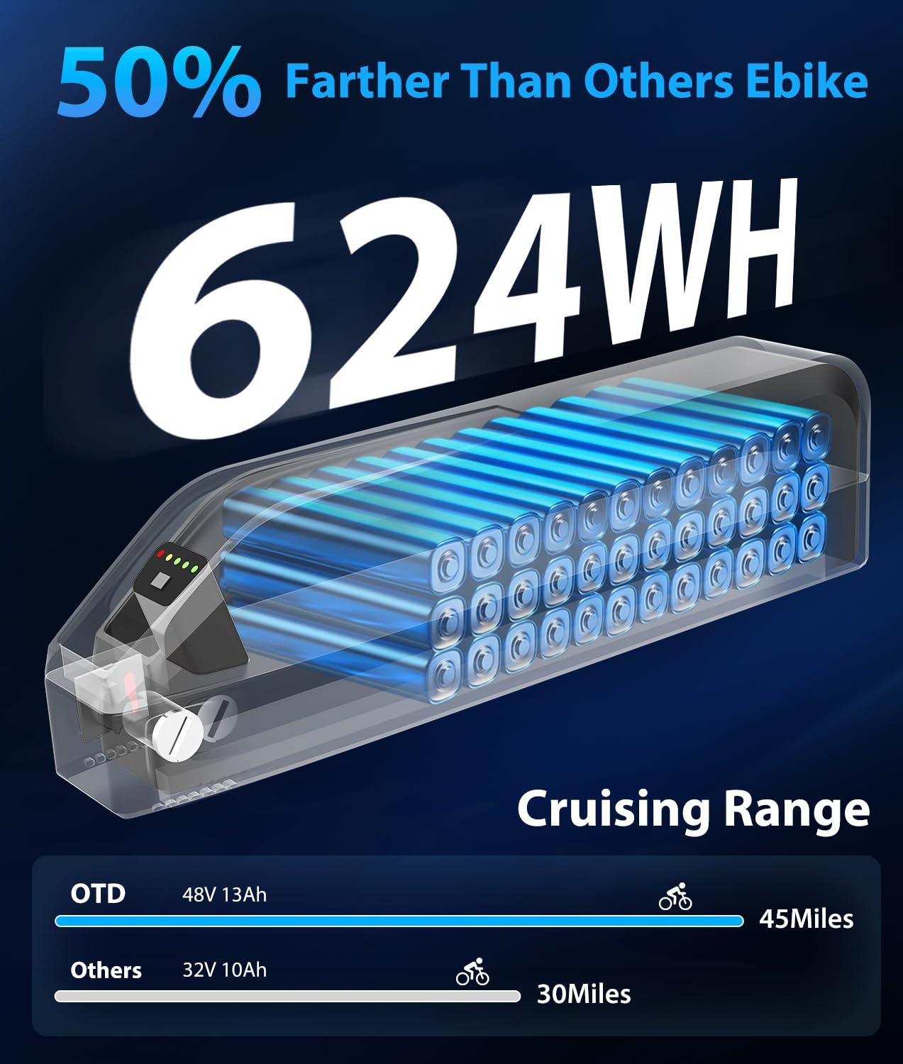 OTD Electric Bikes for Adults[with Mobile Phone Holder], 28MPH Electric Bicycles, 26" 800W Peak 45 Miles PAS Range, 48V 624Wh Removable Battery,7-Speed（UL 2849） - Image 3