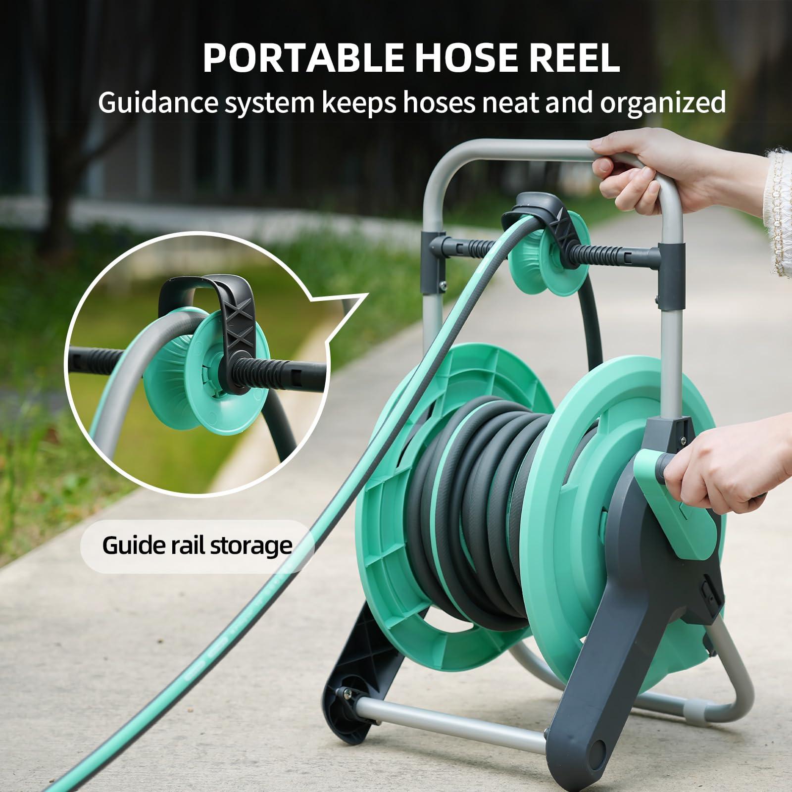 HVNPSH Portable Garden Hose Reel Cart, Hold Up to 50-75 Ft Hose, Wall Mounted Water Hose Reel, Mobile Garden Hose Holder Tools With Built-In Guide, for Outside Car Washing, Watering - Image 6