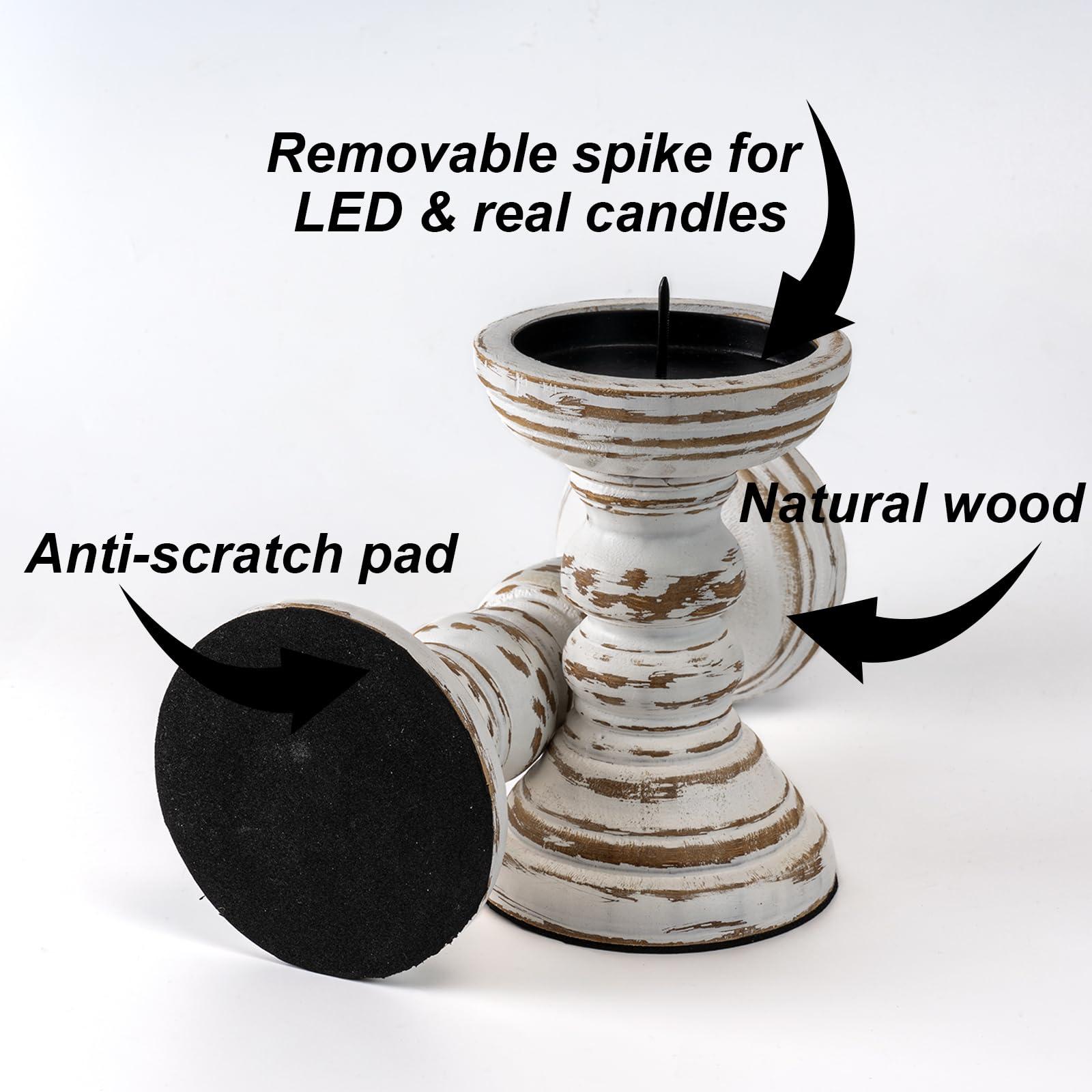 Homemory Farmhouse Wood Candle Holders for Pillar Candles Set of 3, Rustic Candle Holders for Table Centerpiece, 13" 9" 6" Vintage Tall Candle Stand Decorative for Dining Fireplace Living Room (White) - Image 5