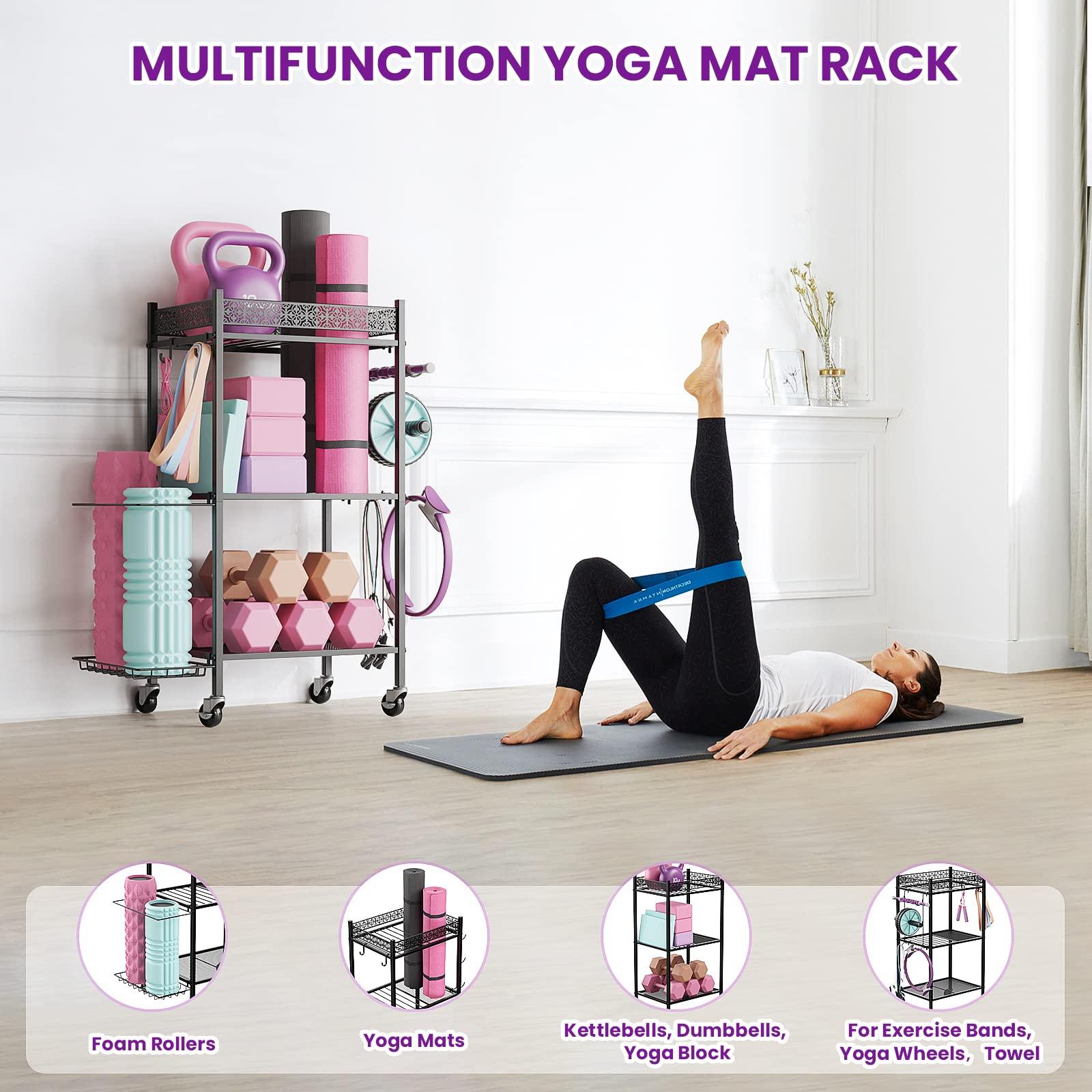 Yoga Mat Storage Rack, Home Gym Storage Rack, VOPEAK Workout Storage for Yoga Mat, Foam Roller, Equipment Gym Storage for Home Exercise and Fitness Gear (Metal) - Image 7