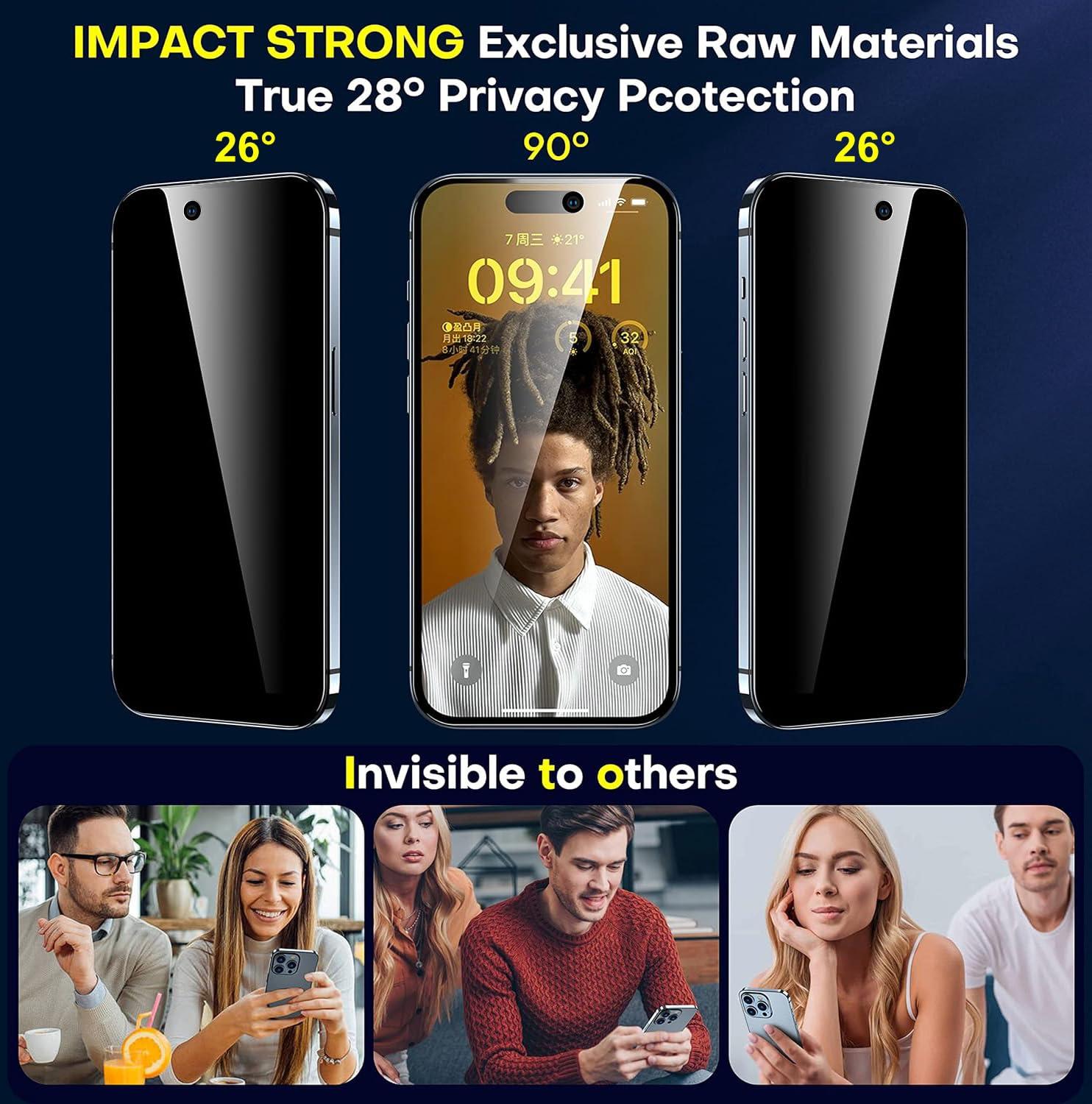 ImpactStrong Privacy Glass Screen Protector for iPhone 15 Pro [6.1 Inch] Anti-Scratch Tempered Glass Screen Protectors with [Easy Install Kit] [9H Hardness], Case Friendly - 2 Pack - Image 5