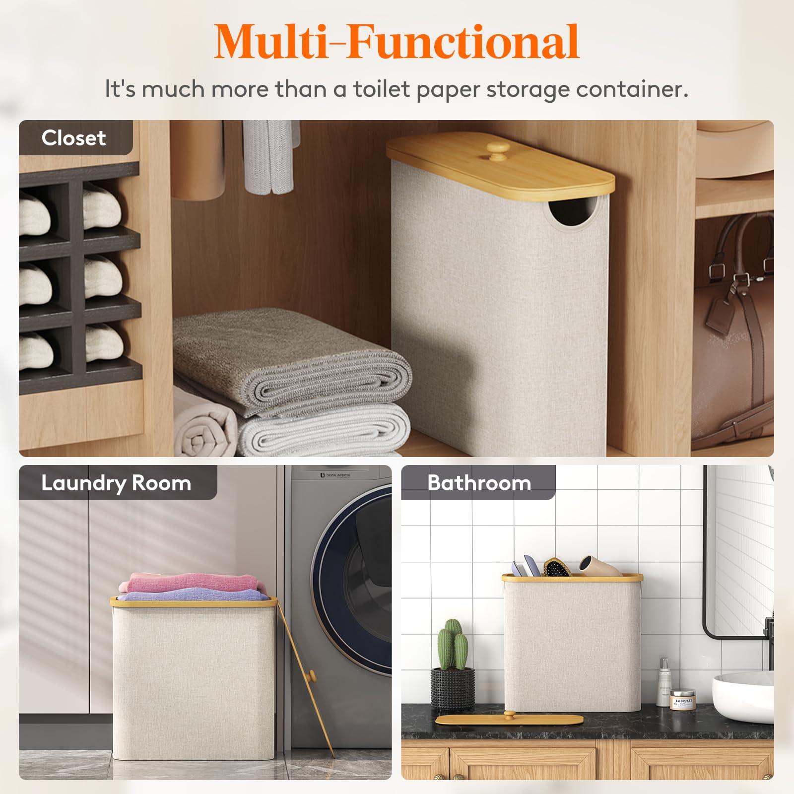 Lifewit Toilet Paper Storage Basket with Bamboo Lid, Holds 9 to 12 Rolls, Free Standing Toilet Paper Holder Stand, Bathroom Organizer Box Container Cabinet Bin, Medium, 1 Pack, Beige - Image 9