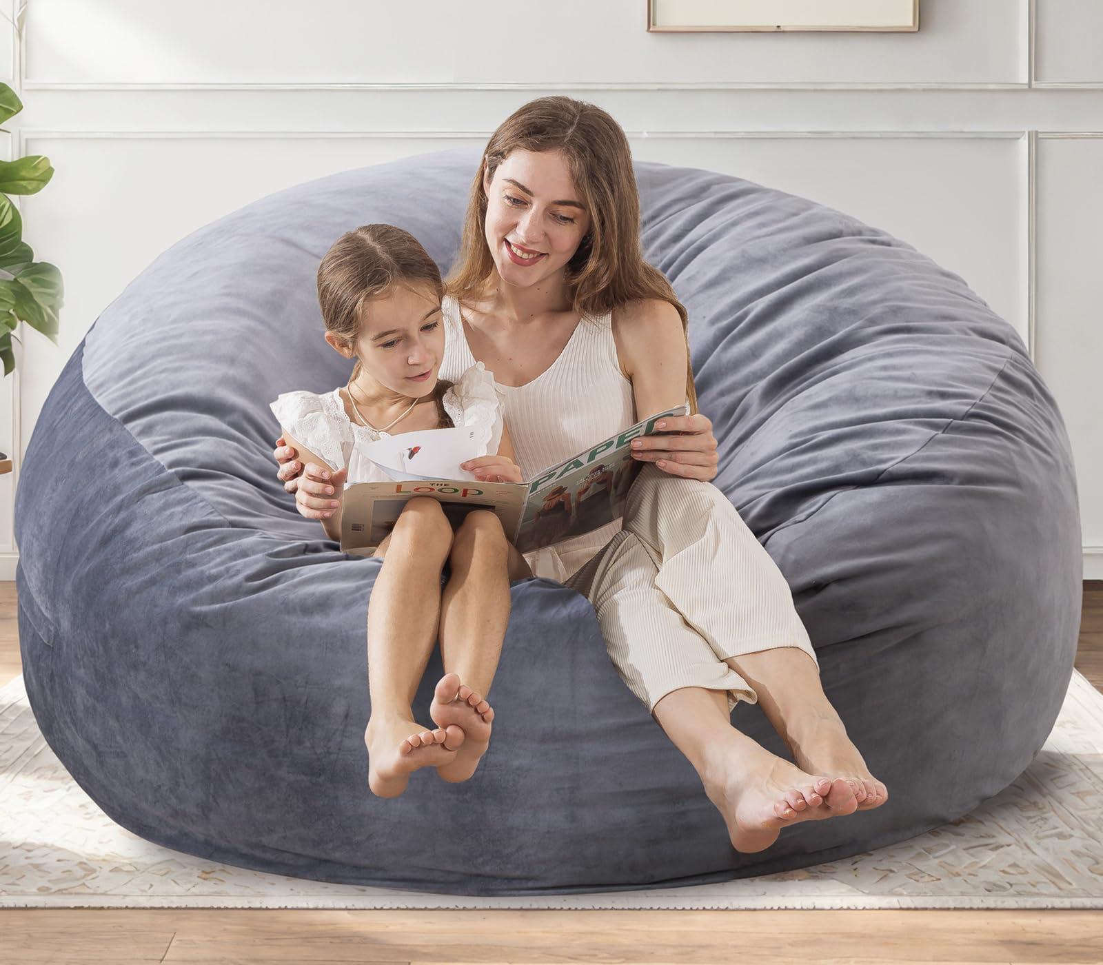 Large Bean Bag Chair for Adults/Kids with Filling, 3 ft Memory Foam Bean Bag Chairs with Filler Included, Ultra Soft Dutch Velvet Fabric, Bean Bag for Living Room - 3 Foot,Dark Gray - Image 2