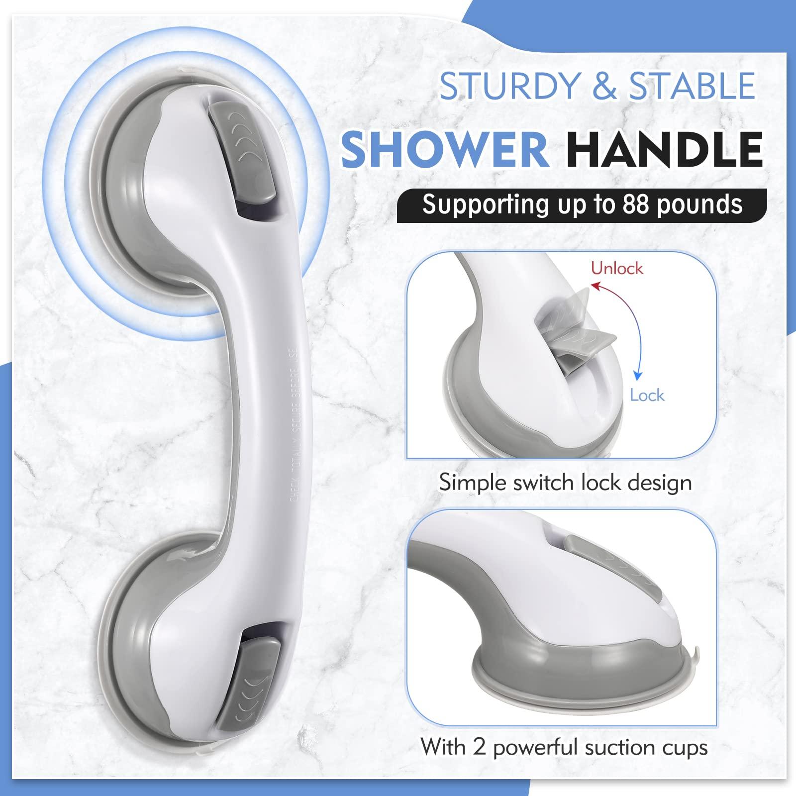 Grab Bars for Shower, 12 Inch Shower Handle Strong Suction Shower Grab Bar for Shower Chair Stool, Bathroom Safety Bar for Seniors, Elderly (2 Pack) - Image 4