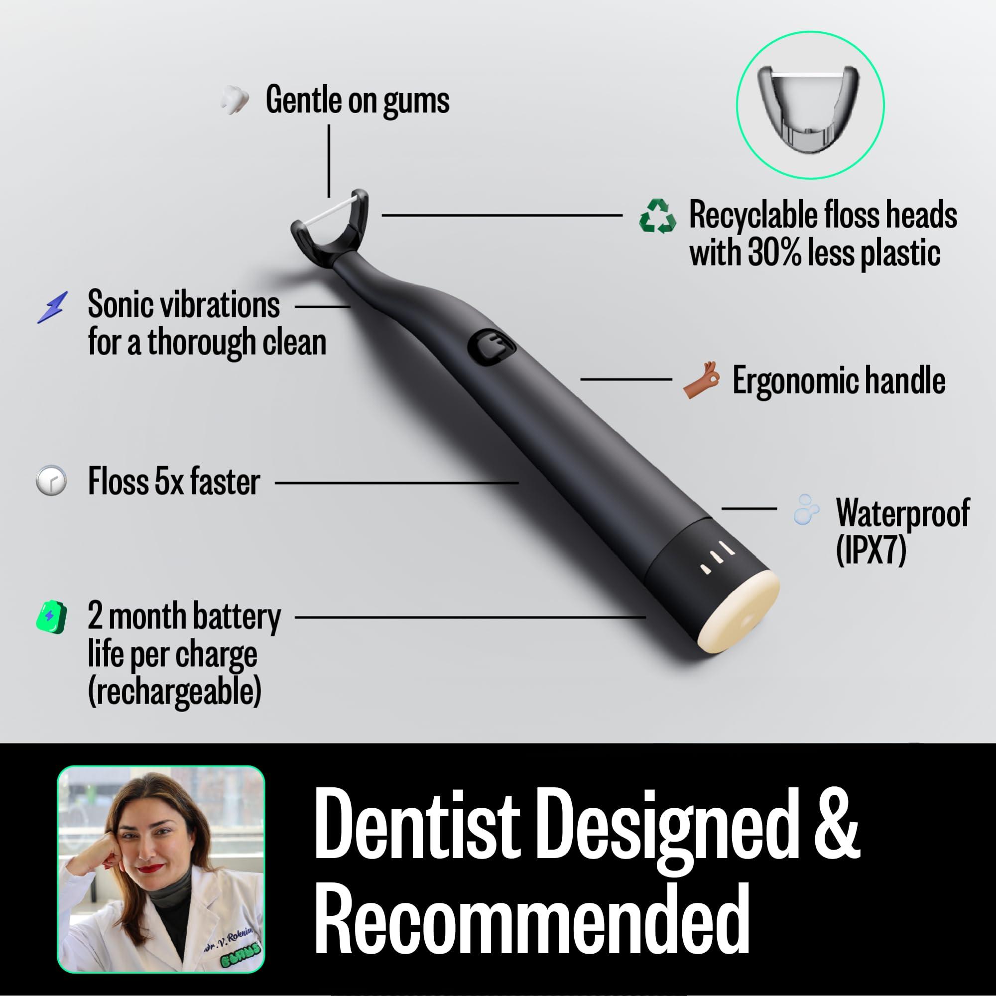 FLAUS Electric Flosser (Shark Tank) 3 Speeds + 45 Refill Heads w/Gentle Gliding Floss for Sensitive Gum Care - Water Flosser Alternative, Dentist Recommended Tooth Flossers, Eco Dental Floss Picks - Image 5