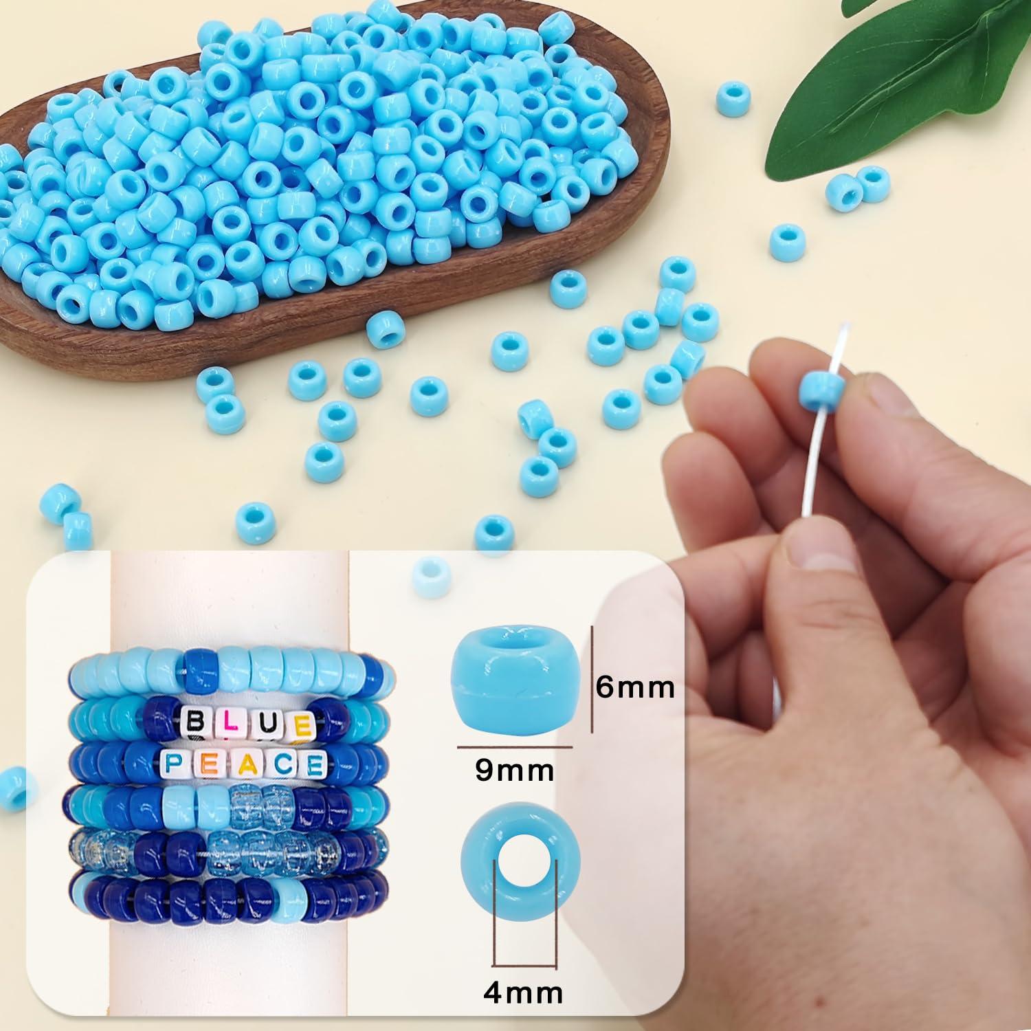 MIIIM 1200PCS 6x9mm Pony Beads Bulk, Light Blue Kandi Beads for Bracelets Making Kit, Hair Braids Crafts for Jewelry Making (Light Blue) - Image 2