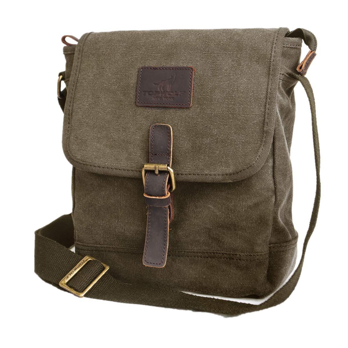 TOPWOLFS Canvas Messenger Bag Small Crossbody Bag Casual Travel Working Tools Bag Shoulder Bag Hold Phone Handset Anti Theft - Image 1
