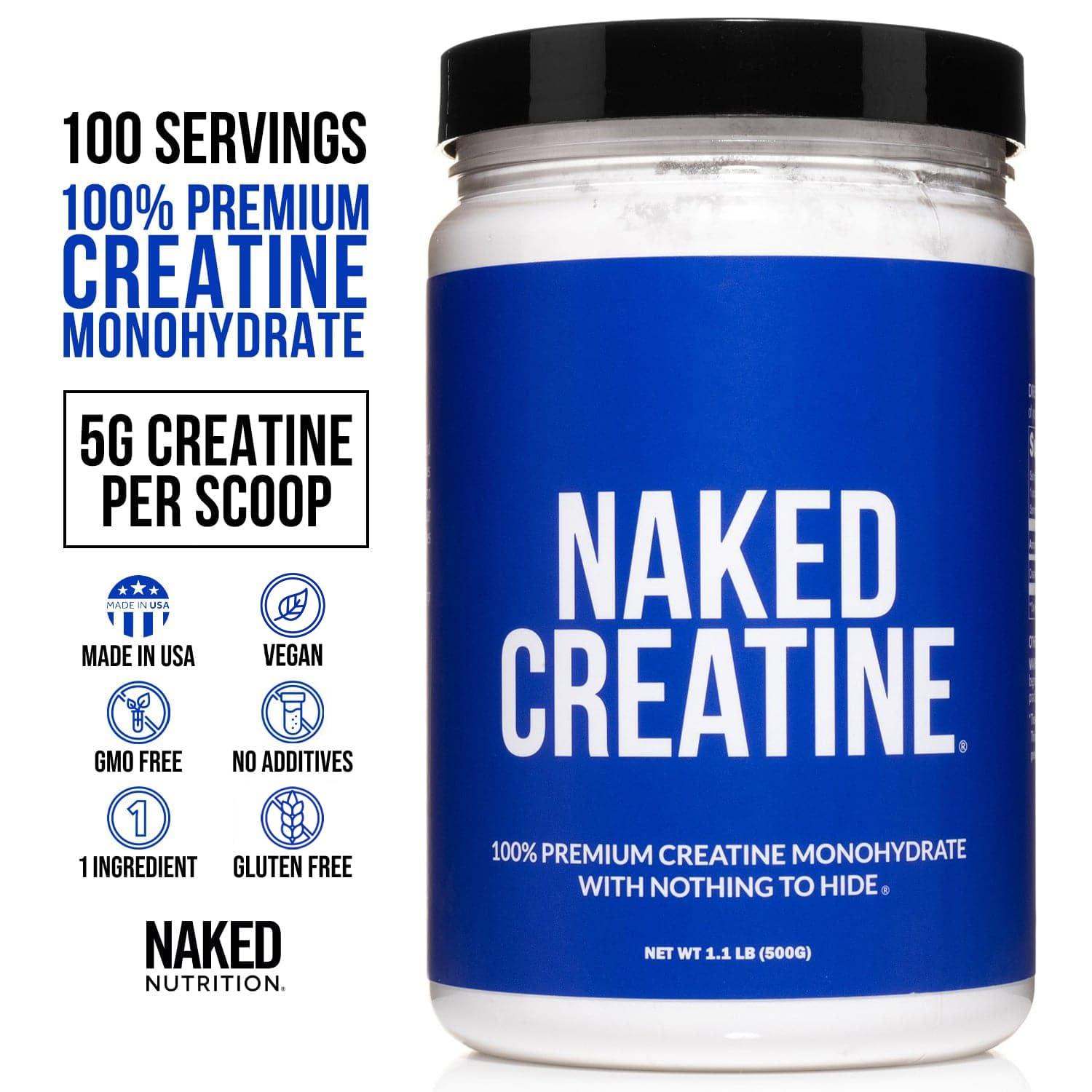 NAKED Pure Micronized Creatine Monohydrate Powder - Unflavored, 500g, 1.1lb Bulk - Vegan, Non-GMO, Gluten-Free, Soy-Free, No Fillers, Supports Muscle Growth & Strength - 100 Servings - Image 2