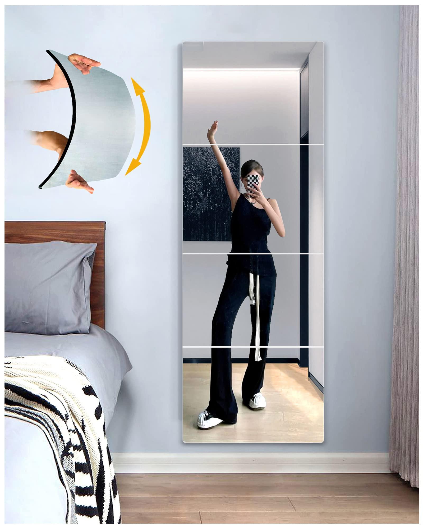 SAFEE MRROR Wall Mirror Full Length Mirror for Bedroom Full Body,Shatterproof Mirror for Kids Tiles,Large 12"x12"x4 Pcs,Unbreakable Frameless Acrylic Gym Mirrors
