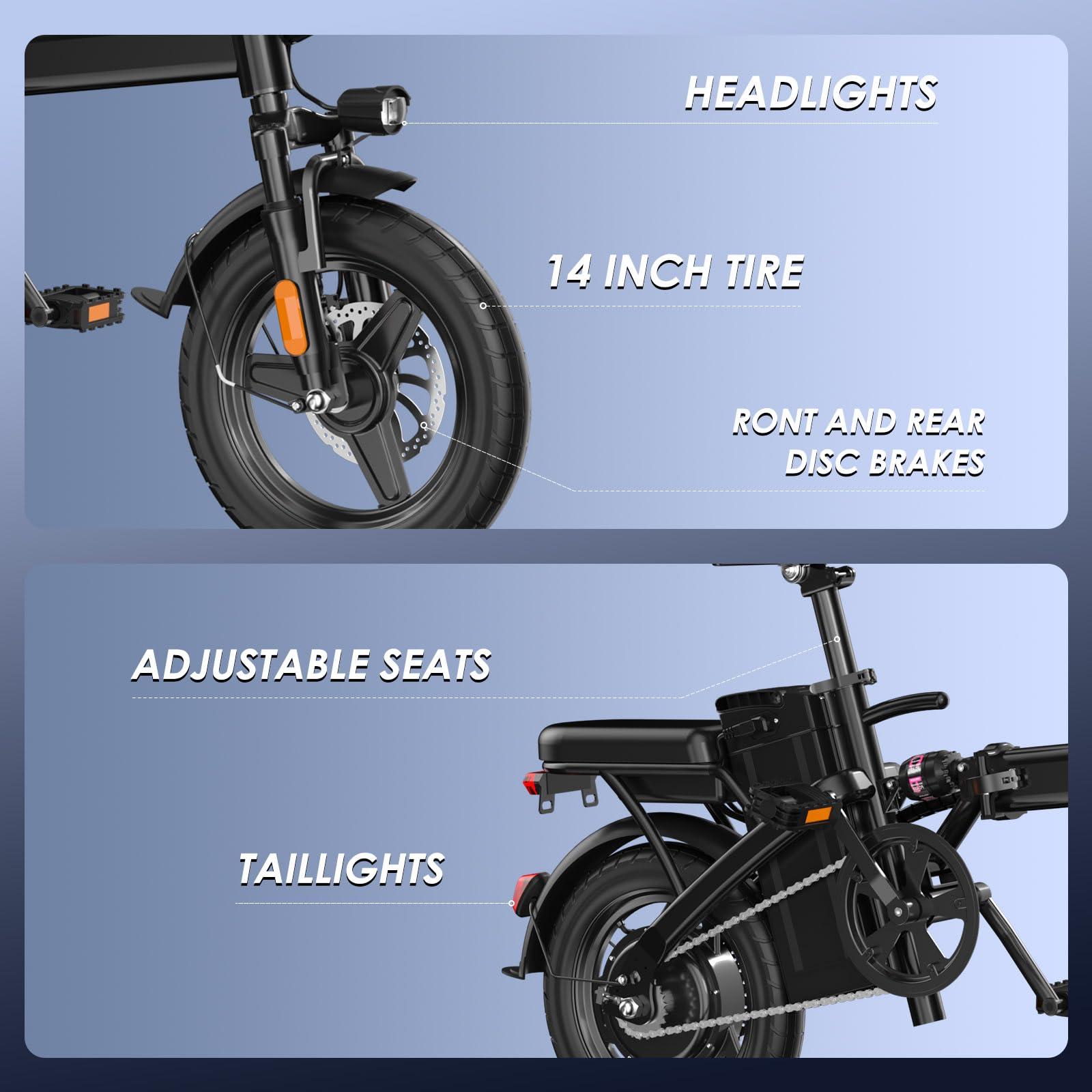 E14 Electric Bike for Adults 500W Motor, Folding Ebike 14" Adults Electric Bicycles, 48V 13Ah Removable Battery UL 2849 Certified, 25 Miles PAS Range - Image 8