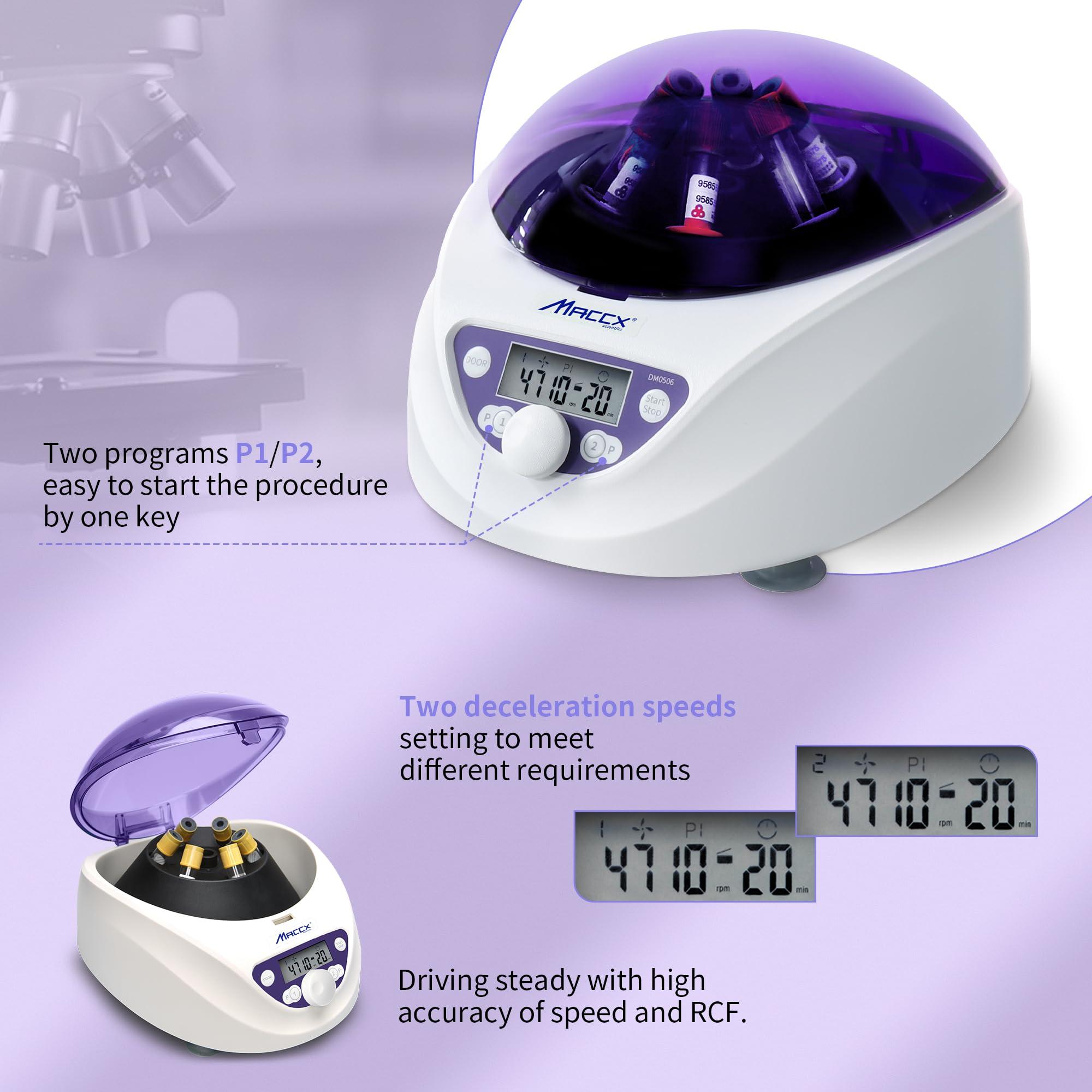 Maccx Lab PRP Benchtop Centrifuge Machine, Speed Range from 300-5000RPM, Rotor for 1.5-5mL/7mL/10mL/15mL/ x6 Tubes, Max. RCF 2600xg Low Speed PRF Benchtop Centrifuge, CEN-001 - Image 6